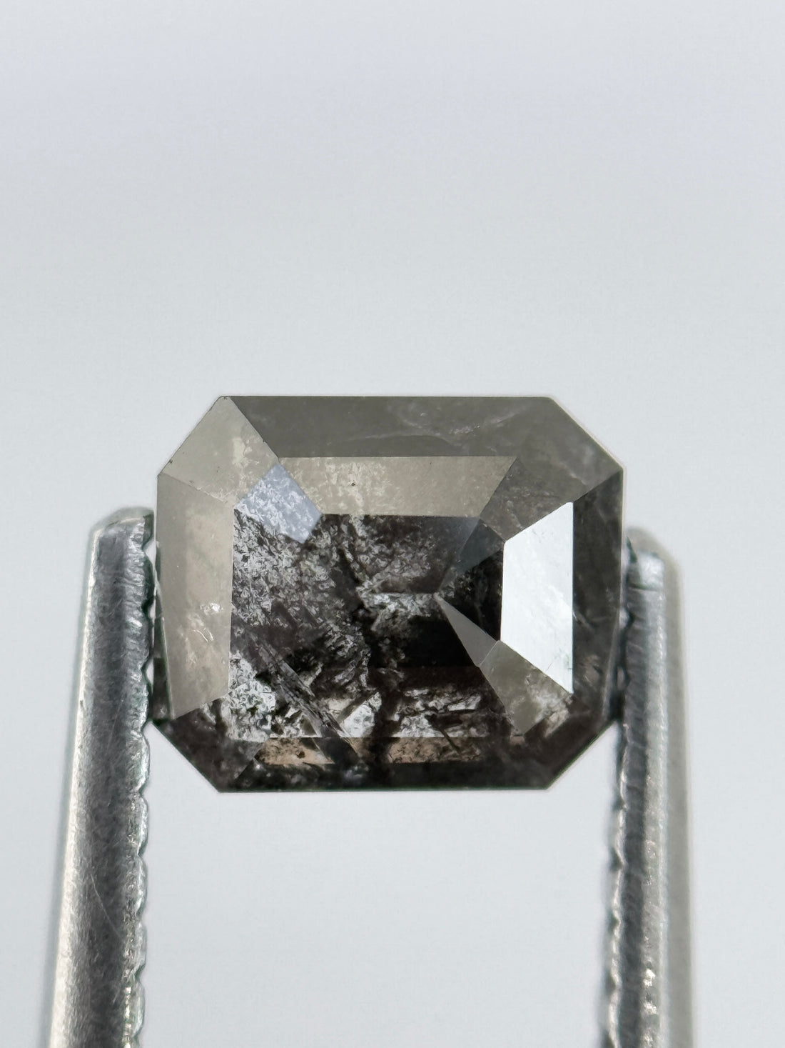 0.92 Ct Emerald Rose Cut Grey Natural Salt and Pepper Diamond