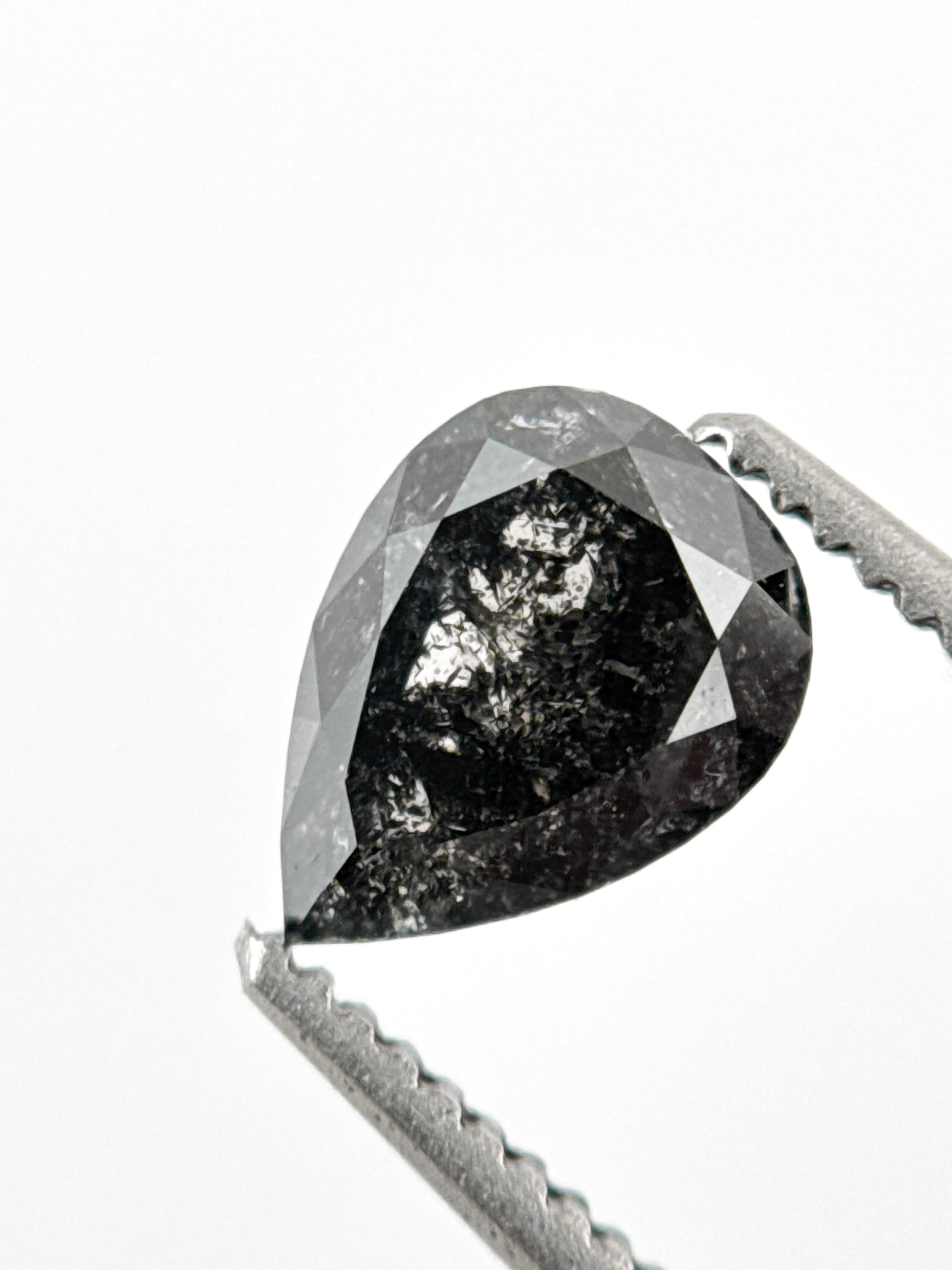1.02 Ct Pear Rose Cut Grey Natural Salt and Pepper Diamond