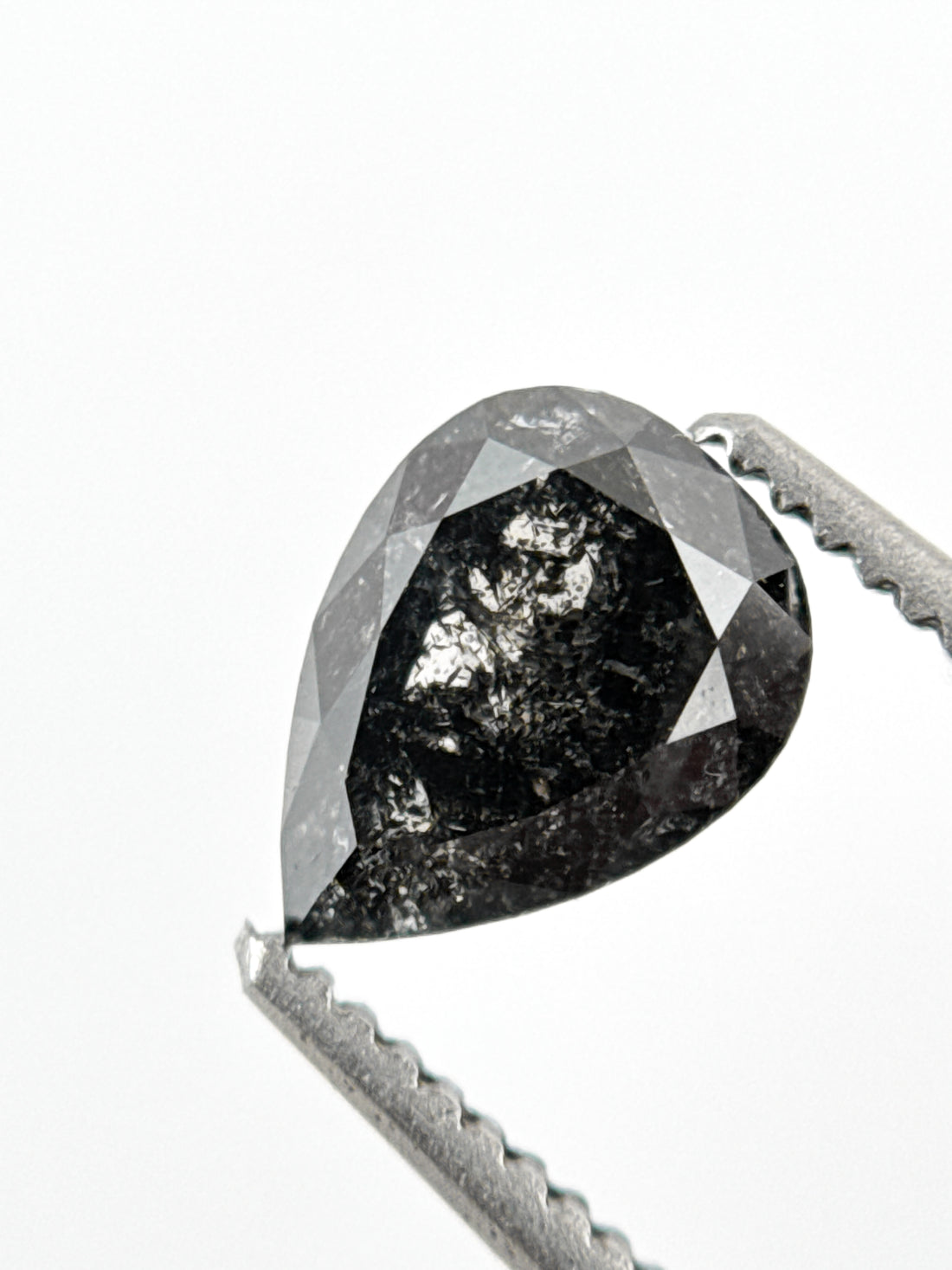 1.02 Ct Pear Rose Cut Grey Natural Salt and Pepper Diamond