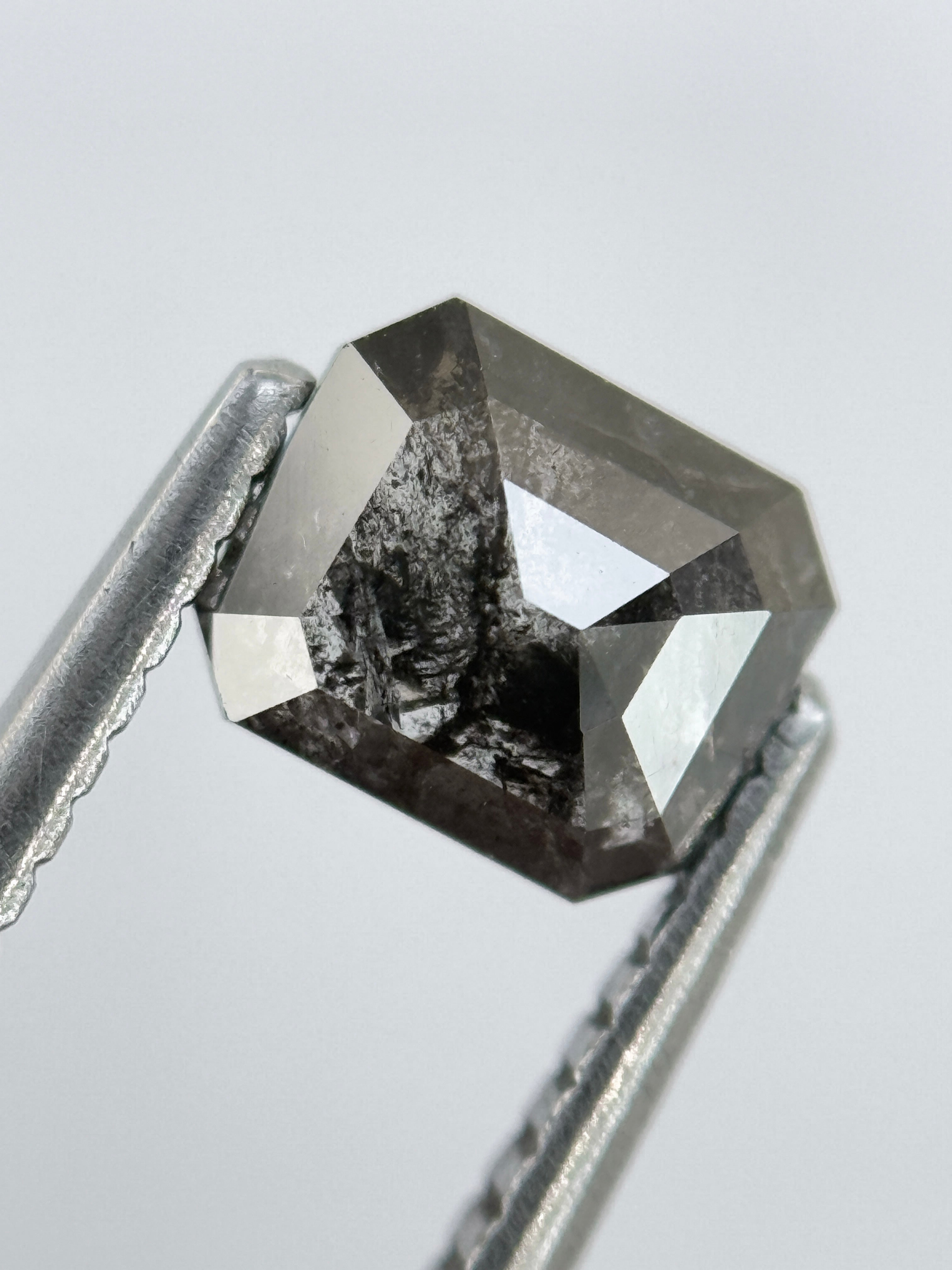 0.92 Ct Emerald Rose Cut Grey Natural Salt and Pepper Diamond