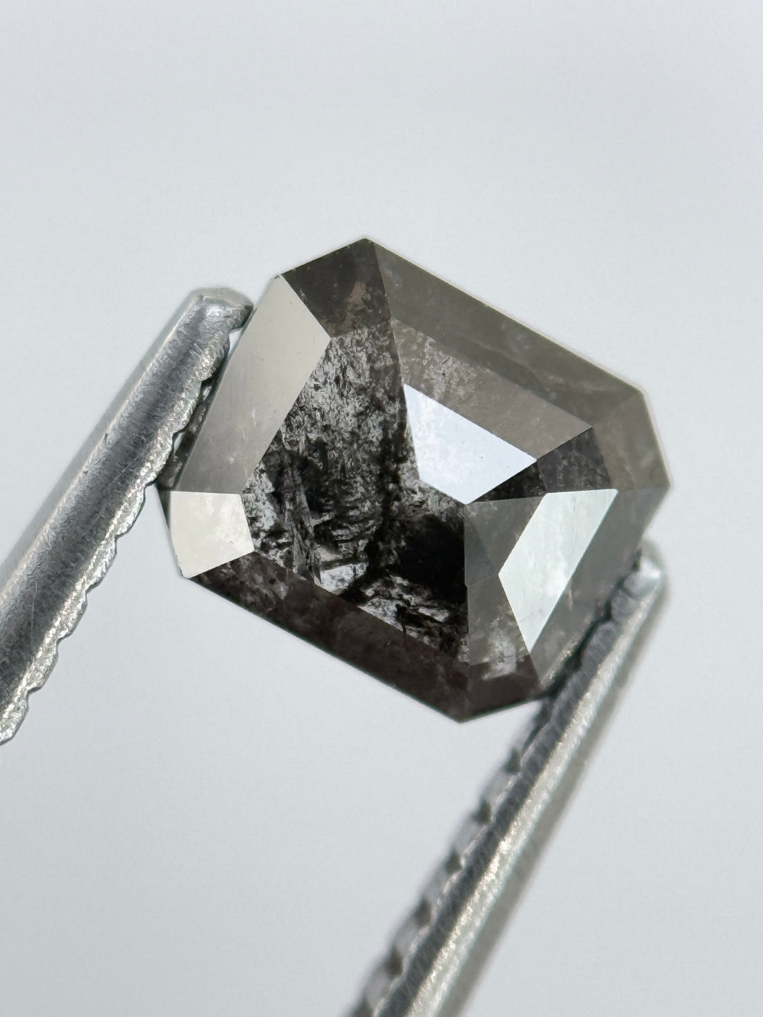0.92 Ct Emerald Rose Cut Grey Natural Salt and Pepper Diamond