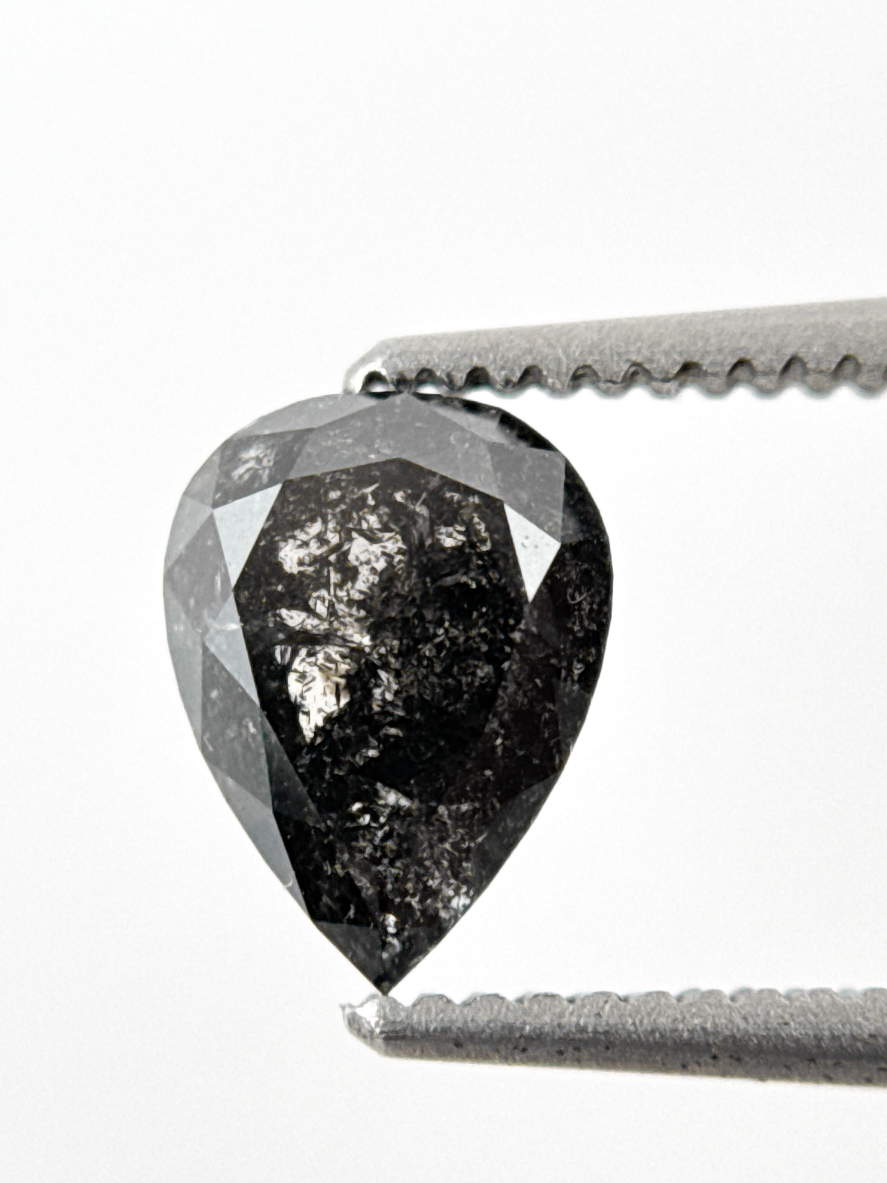 1.02 Ct Pear Rose Cut Grey Natural Salt and Pepper Diamond