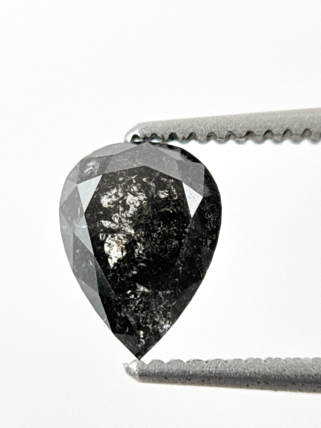 1.02 Ct Pear Rose Cut Grey Natural Salt and Pepper Diamond