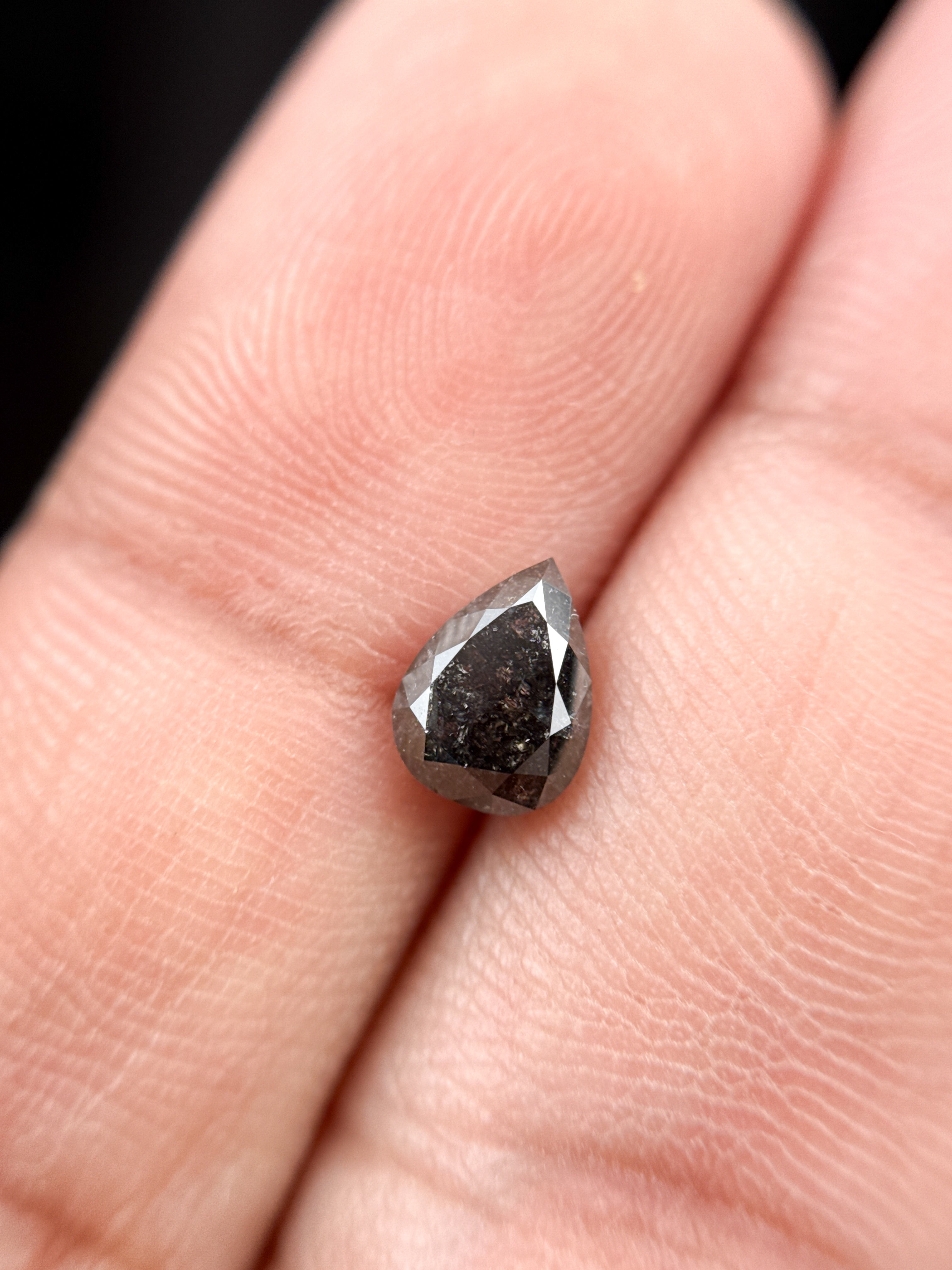 1.02 Ct Pear Rose Cut Grey Natural Salt and Pepper Diamond