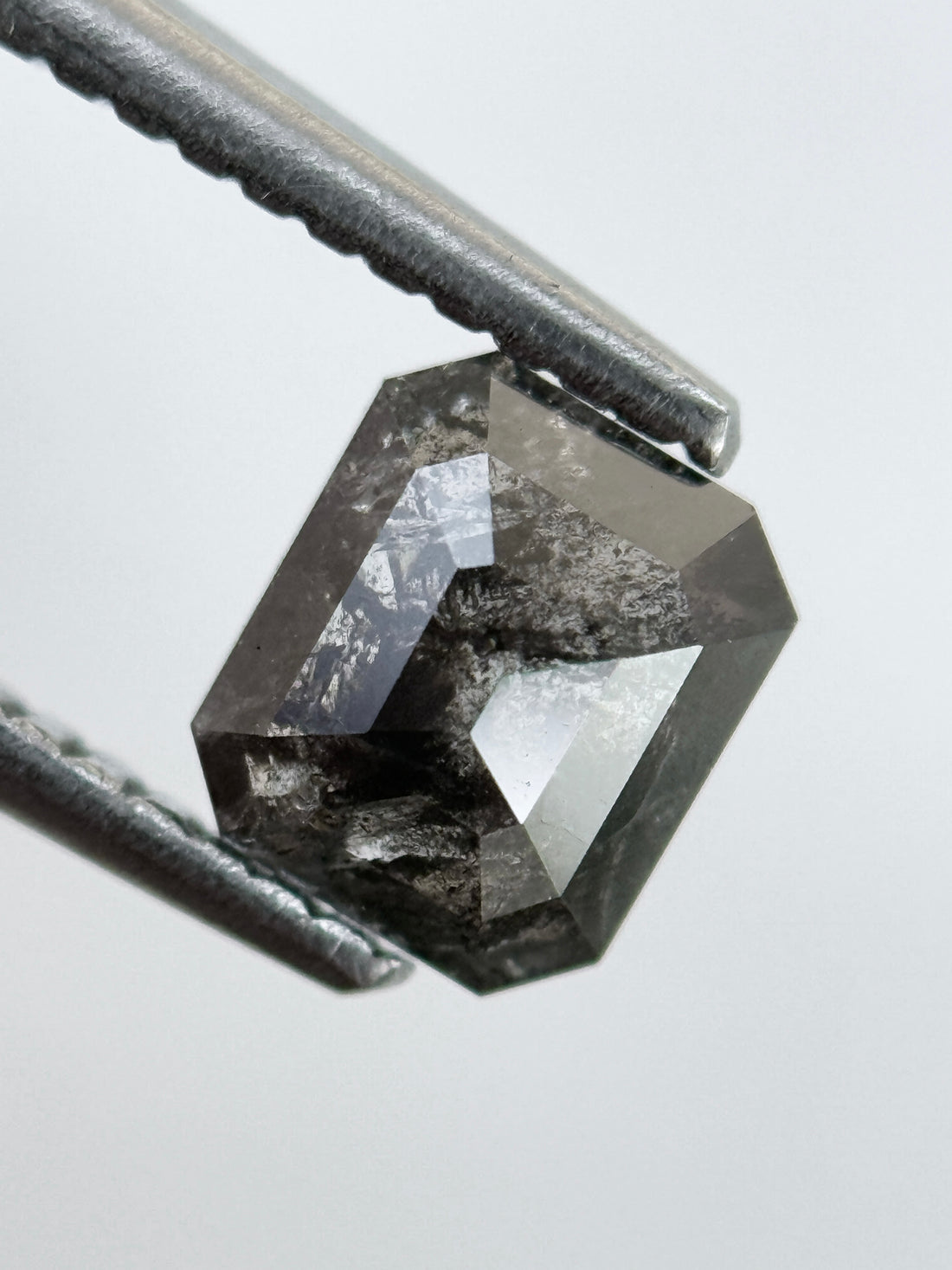 0.92 Ct Emerald Rose Cut Grey Natural Salt and Pepper Diamond