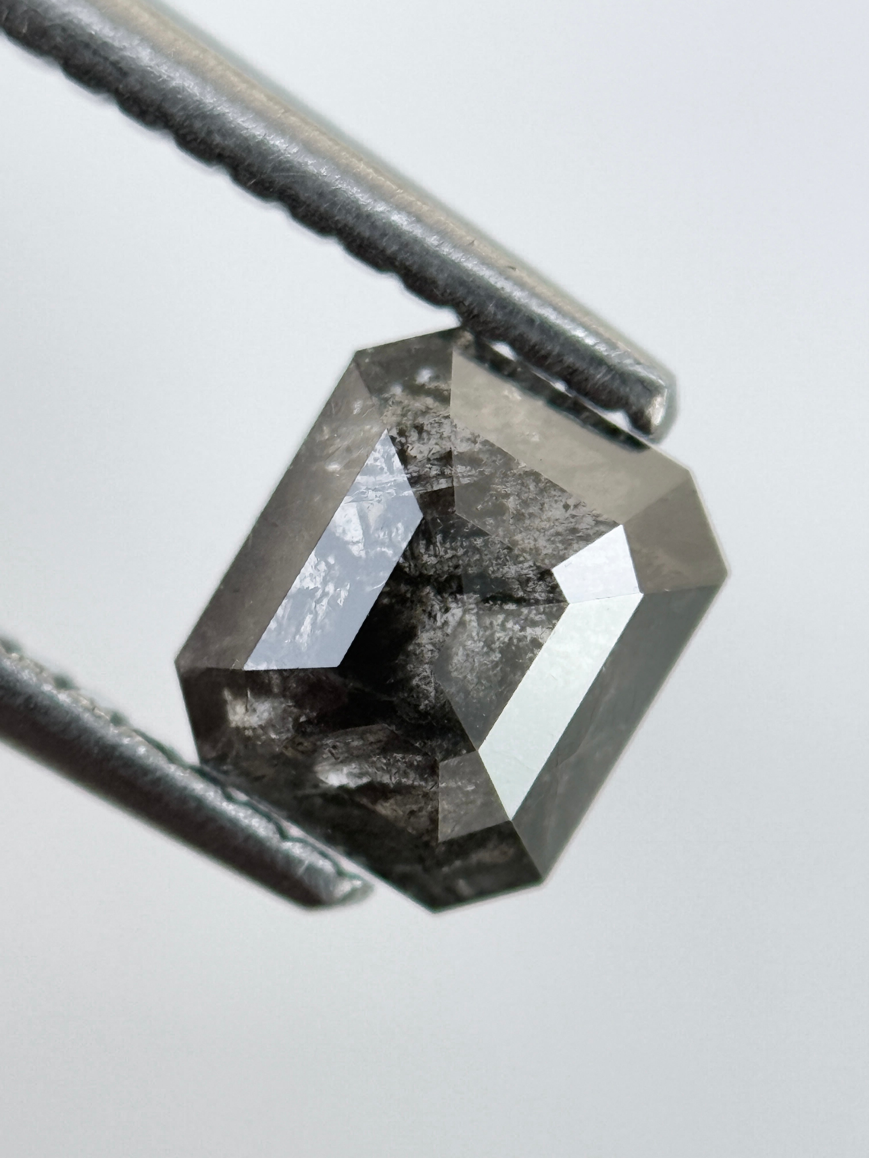 0.92 Ct Emerald Rose Cut Grey Natural Salt and Pepper Diamond