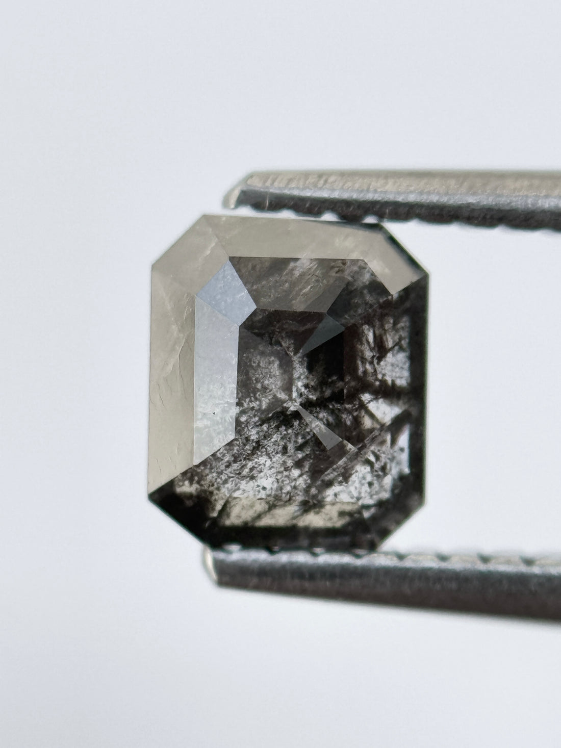 0.92 Ct Emerald Rose Cut Grey Natural Salt and Pepper Diamond