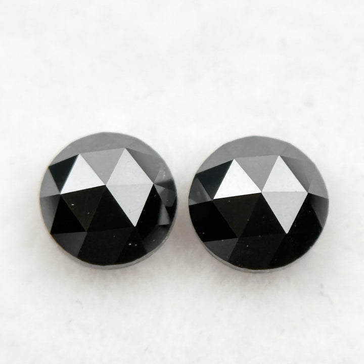 0.75 Ct Round Rose Cut Black Natural Fancy Salt and Pepper Diamond Pair