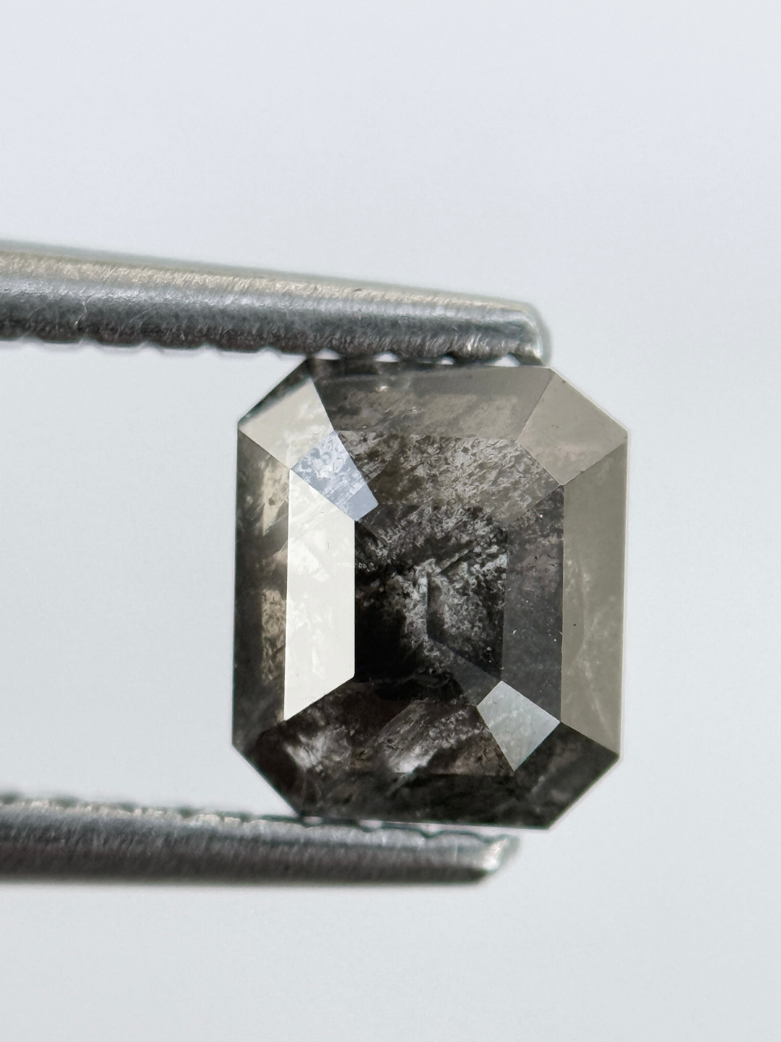 0.92 Ct Emerald Rose Cut Grey Natural Salt and Pepper Diamond