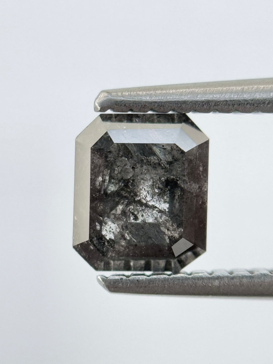 0.92 Ct Emerald Rose Cut Grey Natural Salt and Pepper Diamond