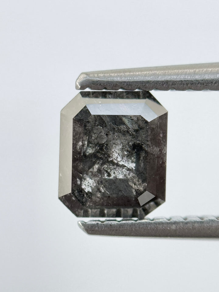 0.92 Ct Emerald Rose Cut Grey Natural Salt and Pepper Diamond