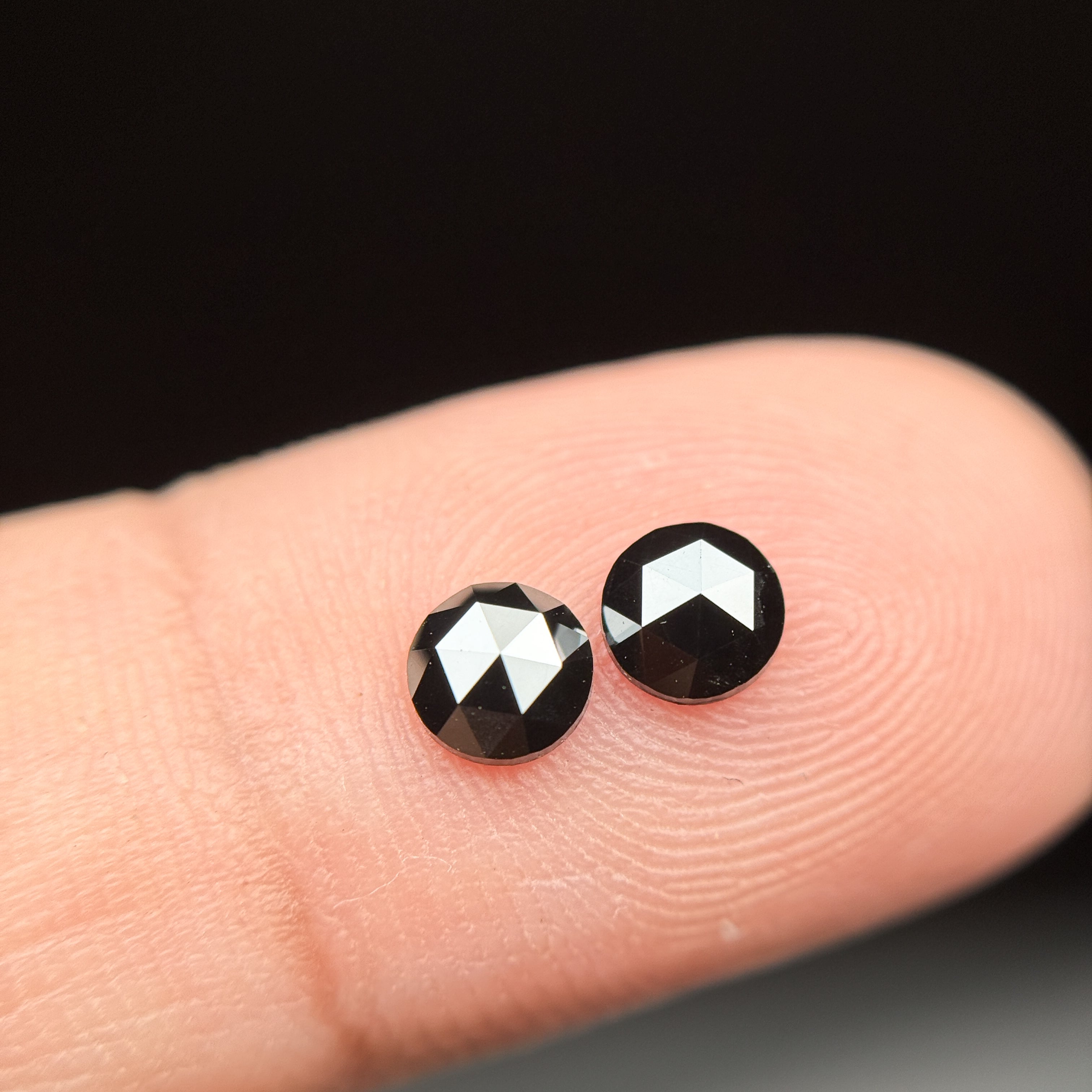 0.75 Ct Round Rose Cut Black Natural Fancy Salt and Pepper Diamond Pair