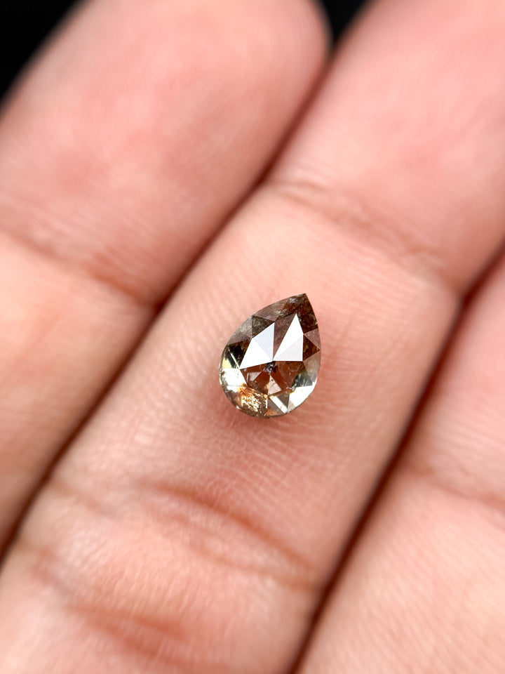 1.22 Ct Pear Rose Cut Grey Natural Fancy Diamond
