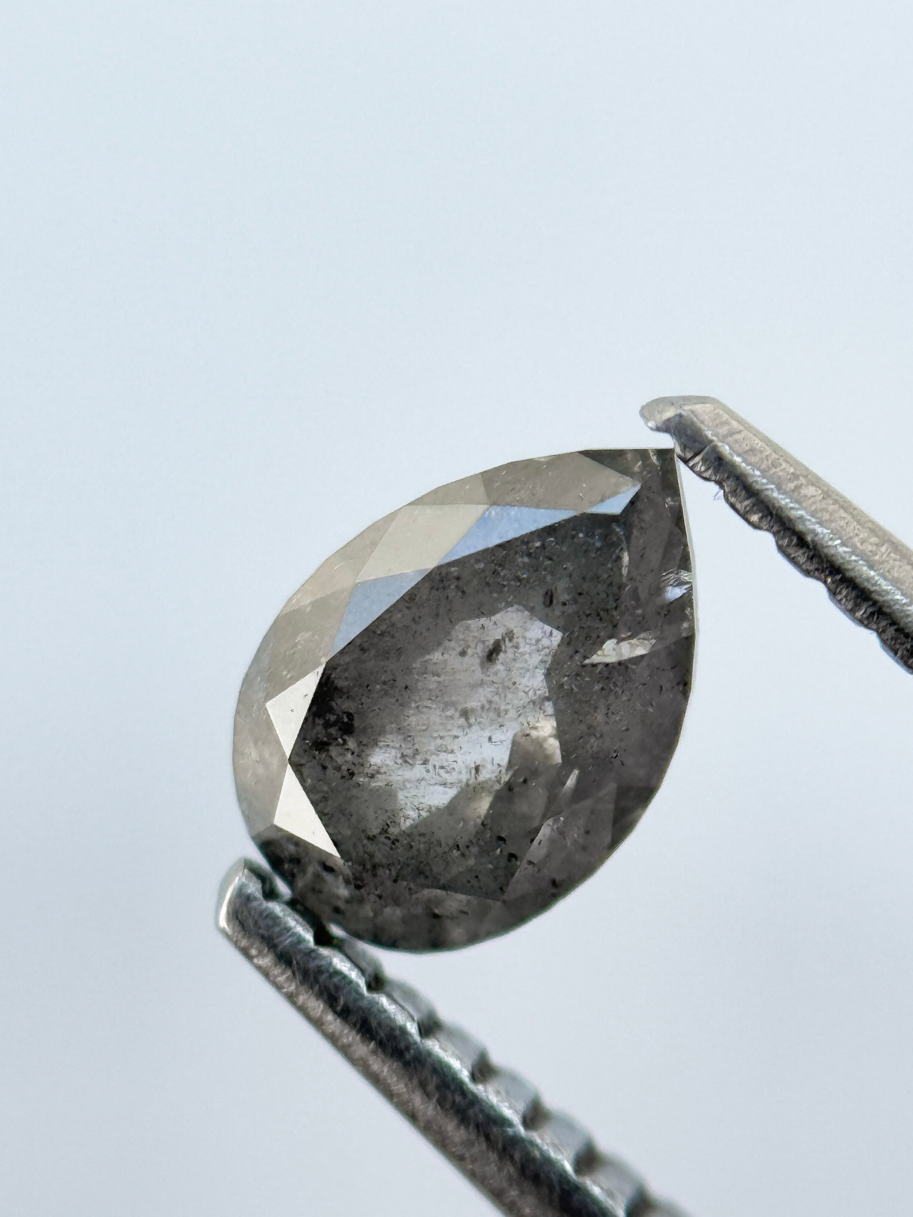 0.77 Ct Pear Rose Cut Grey Natural Salt and Pepper Diamond