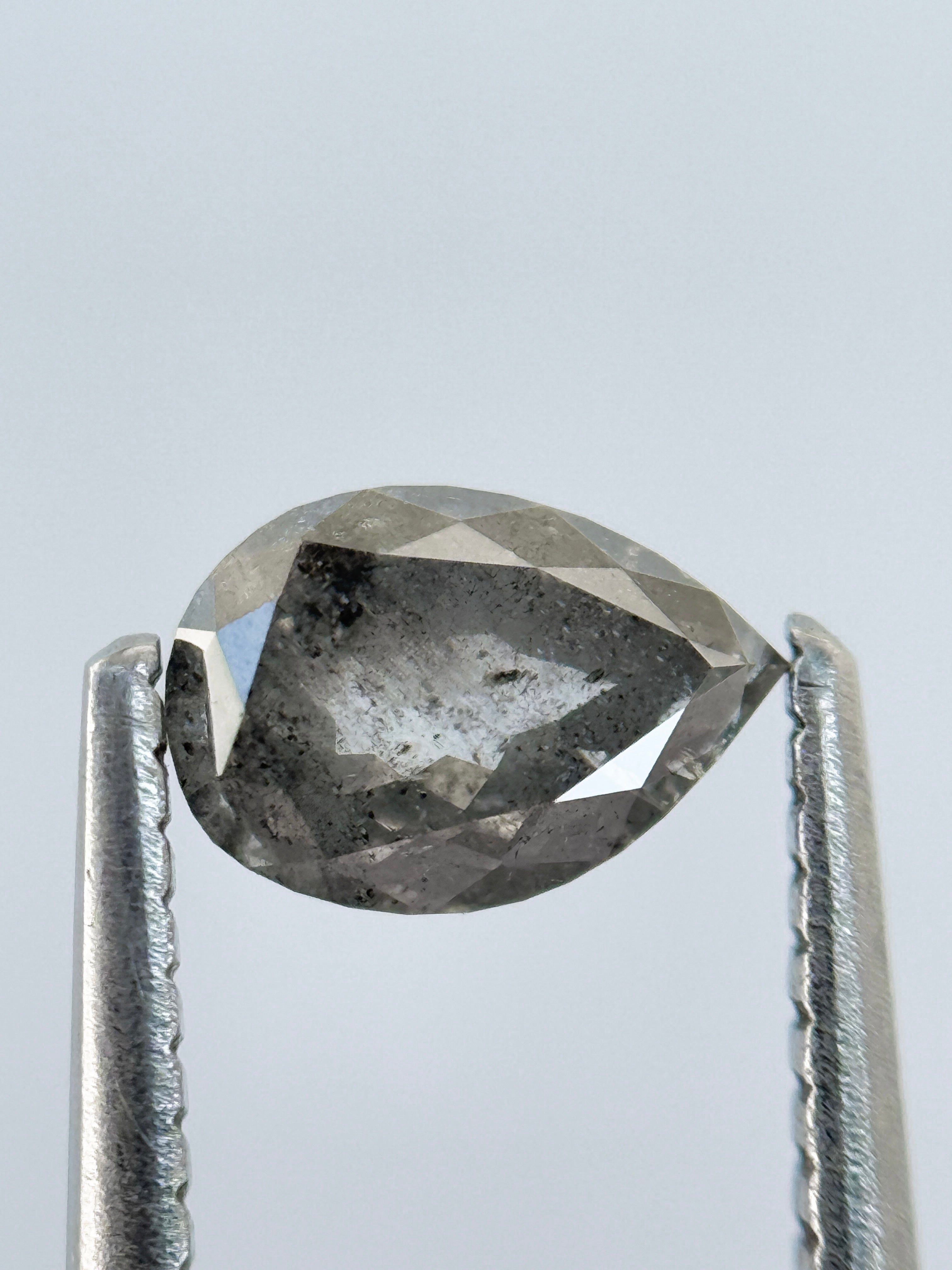 0.77 Ct Pear Rose Cut Grey Natural Salt and Pepper Diamond