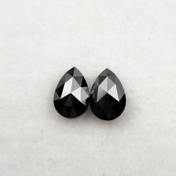 0.70 Ct Pear Rose Cut Black Natural Loose Diamond Pair