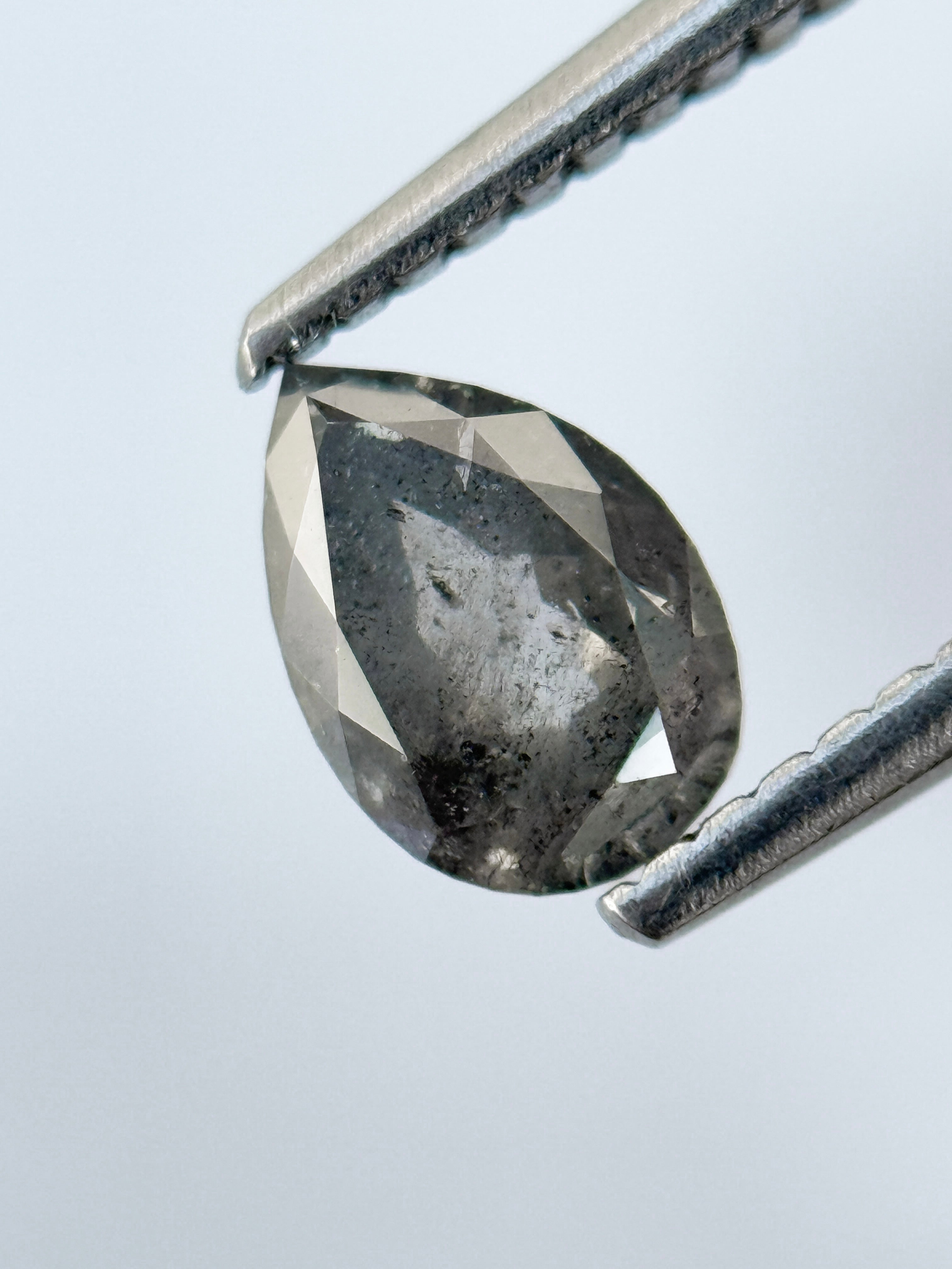 0.77 Ct Pear Rose Cut Grey Natural Salt and Pepper Diamond