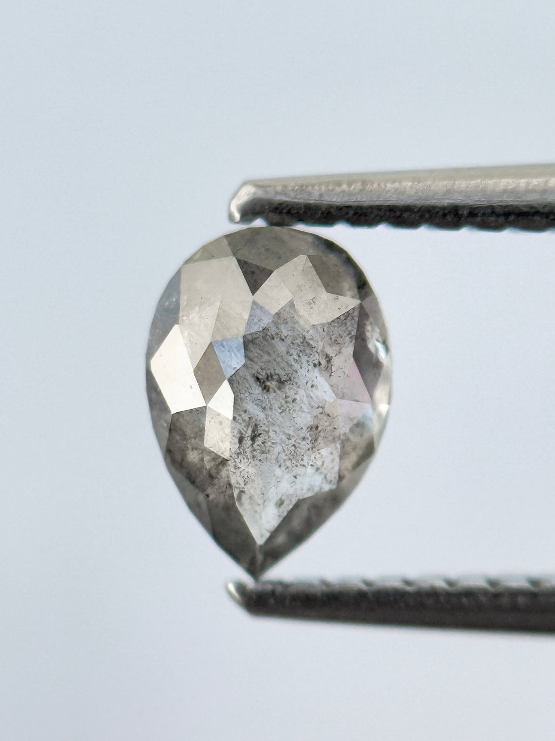 0.77 Ct Pear Rose Cut Grey Natural Salt and Pepper Diamond