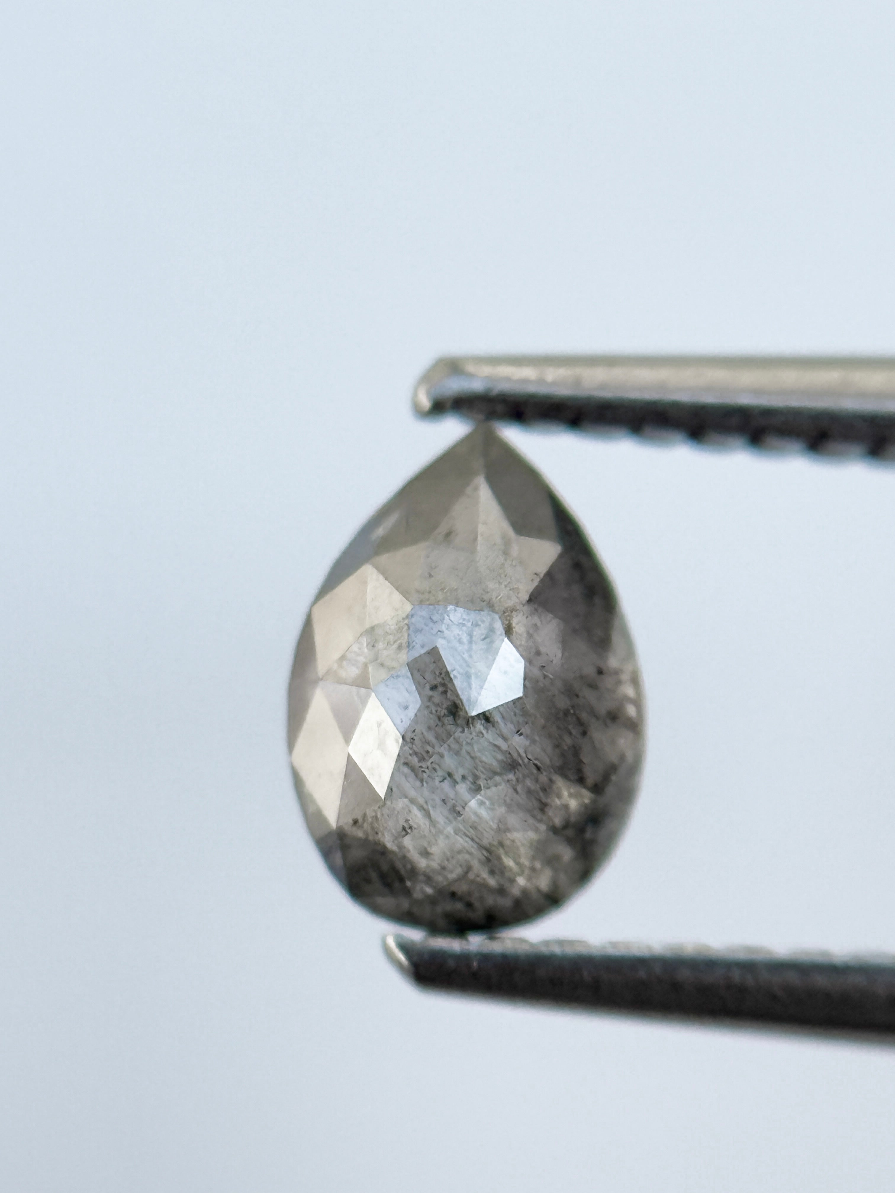 0.77 Ct Pear Rose Cut Grey Natural Salt and Pepper Diamond