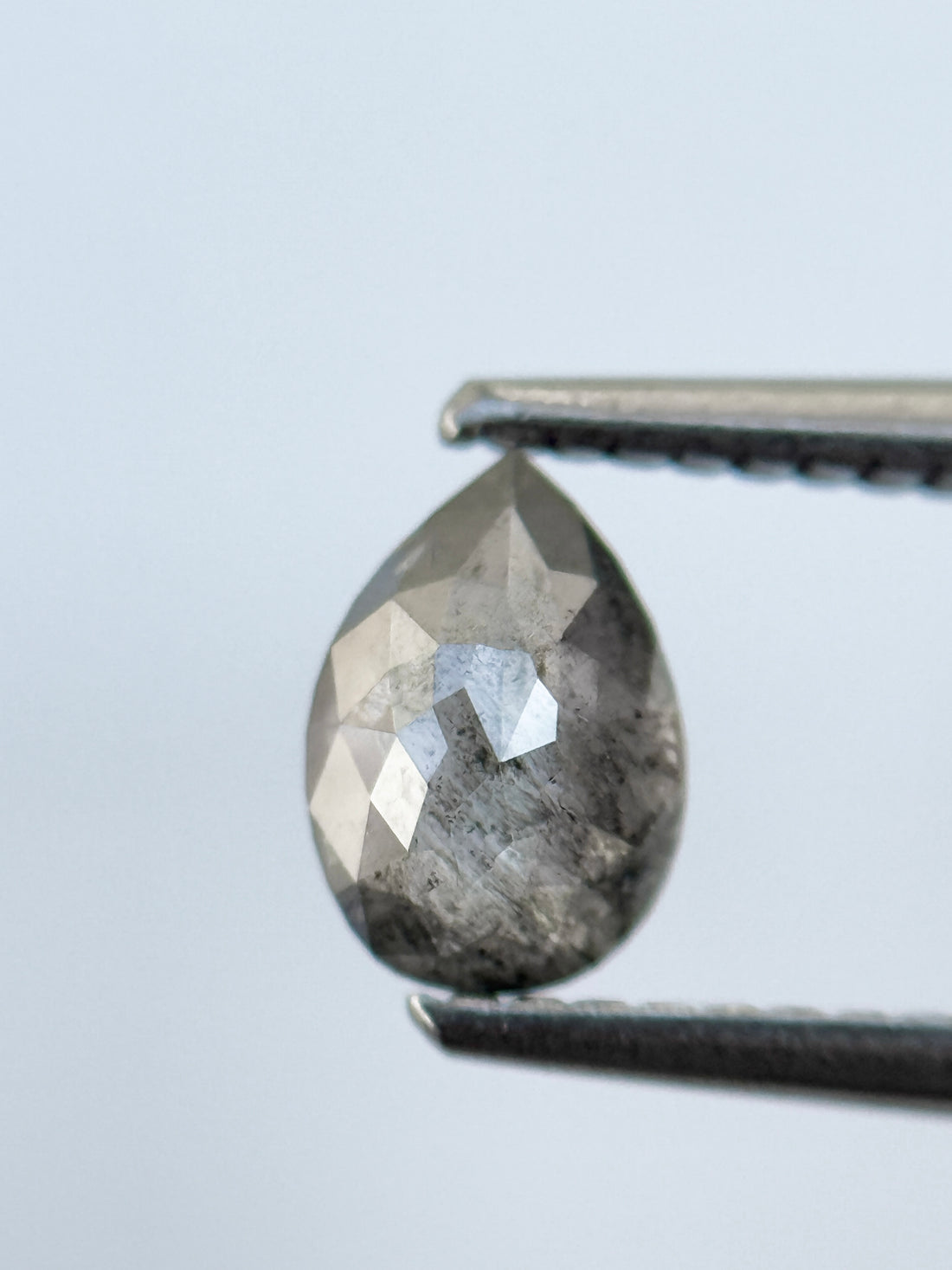 0.77 Ct Pear Rose Cut Grey Natural Salt and Pepper Diamond