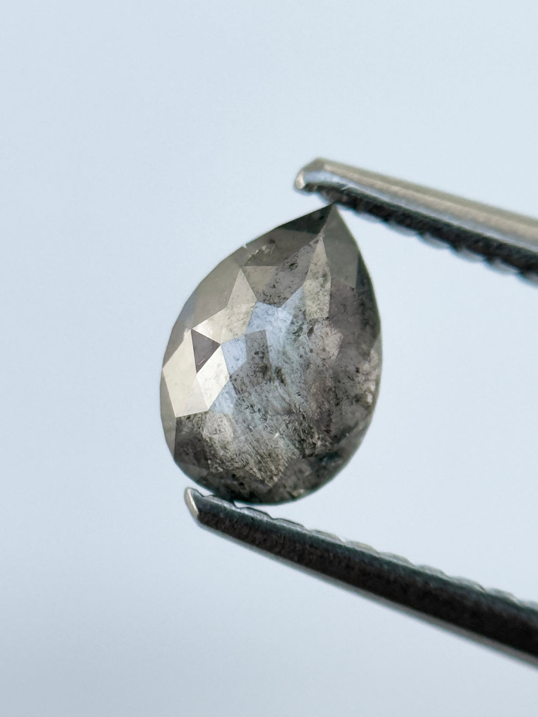 0.77 Ct Pear Rose Cut Grey Natural Salt and Pepper Diamond