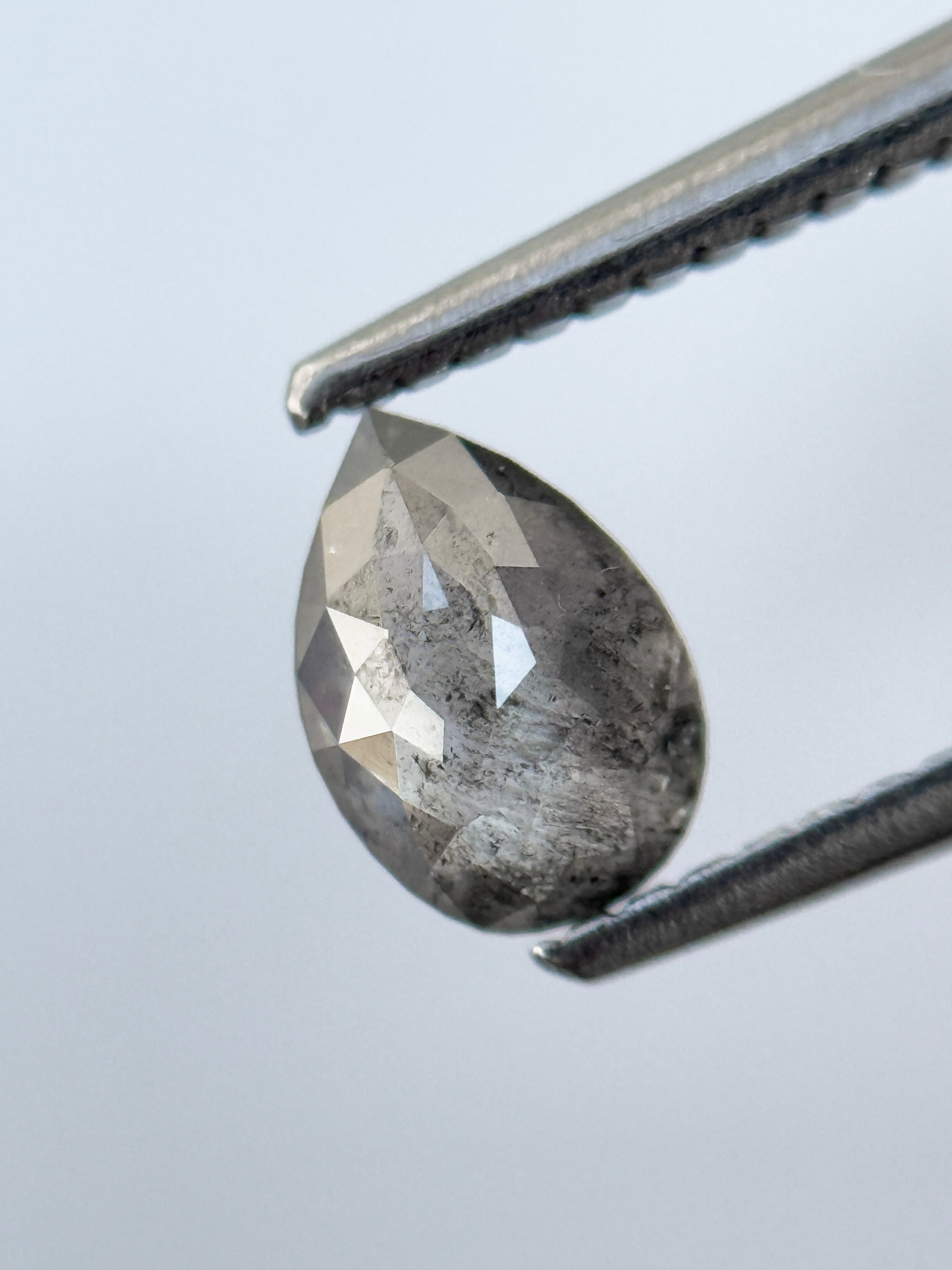 0.77 Ct Pear Rose Cut Grey Natural Salt and Pepper Diamond