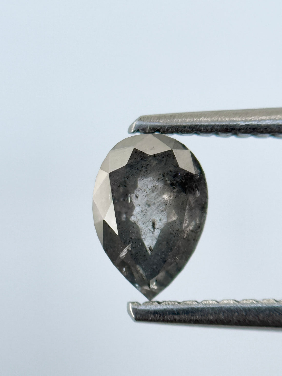 0.77 Ct Pear Rose Cut Grey Natural Salt and Pepper Diamond