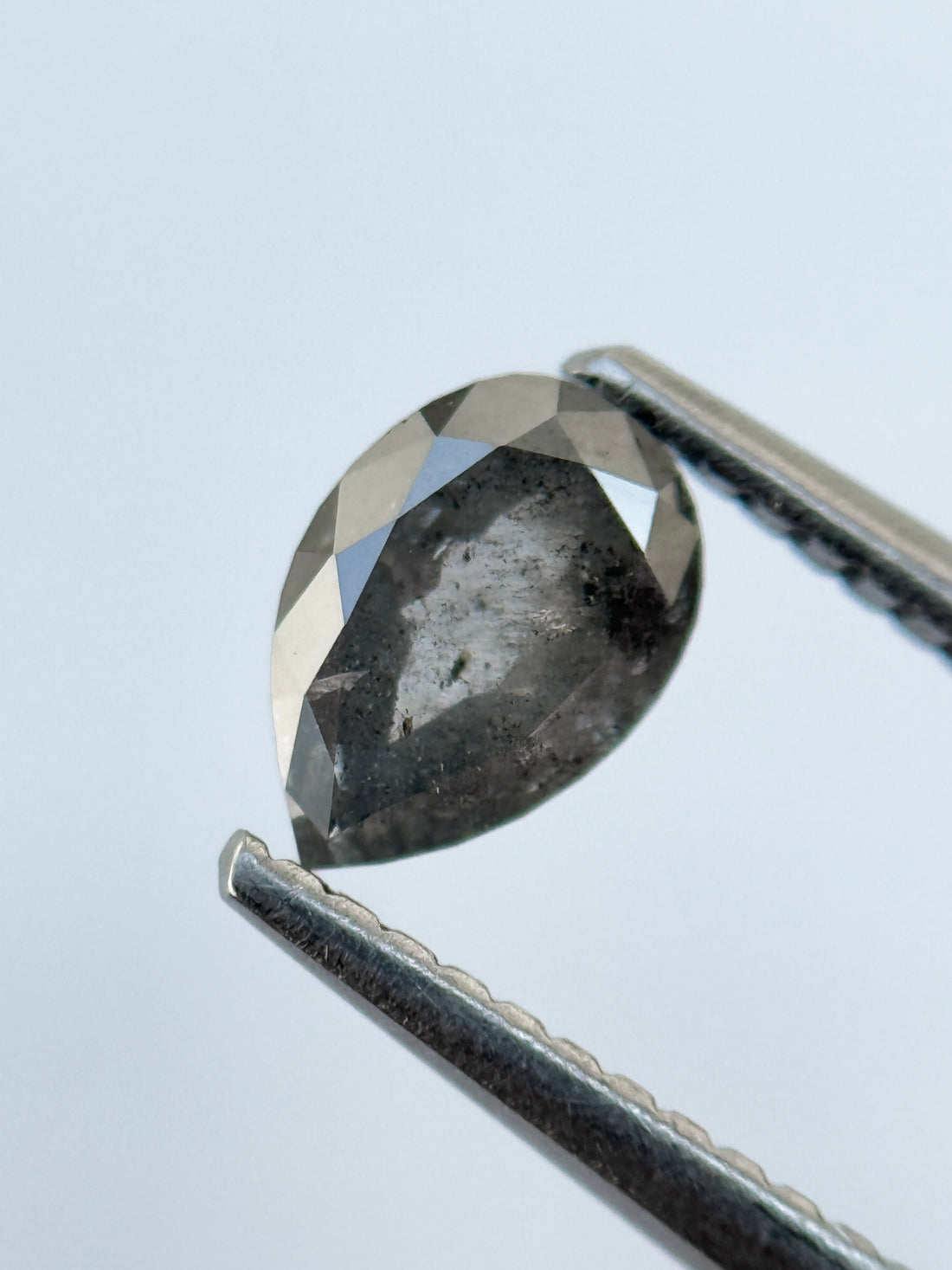 0.77 Ct Pear Rose Cut Grey Natural Salt and Pepper Diamond
