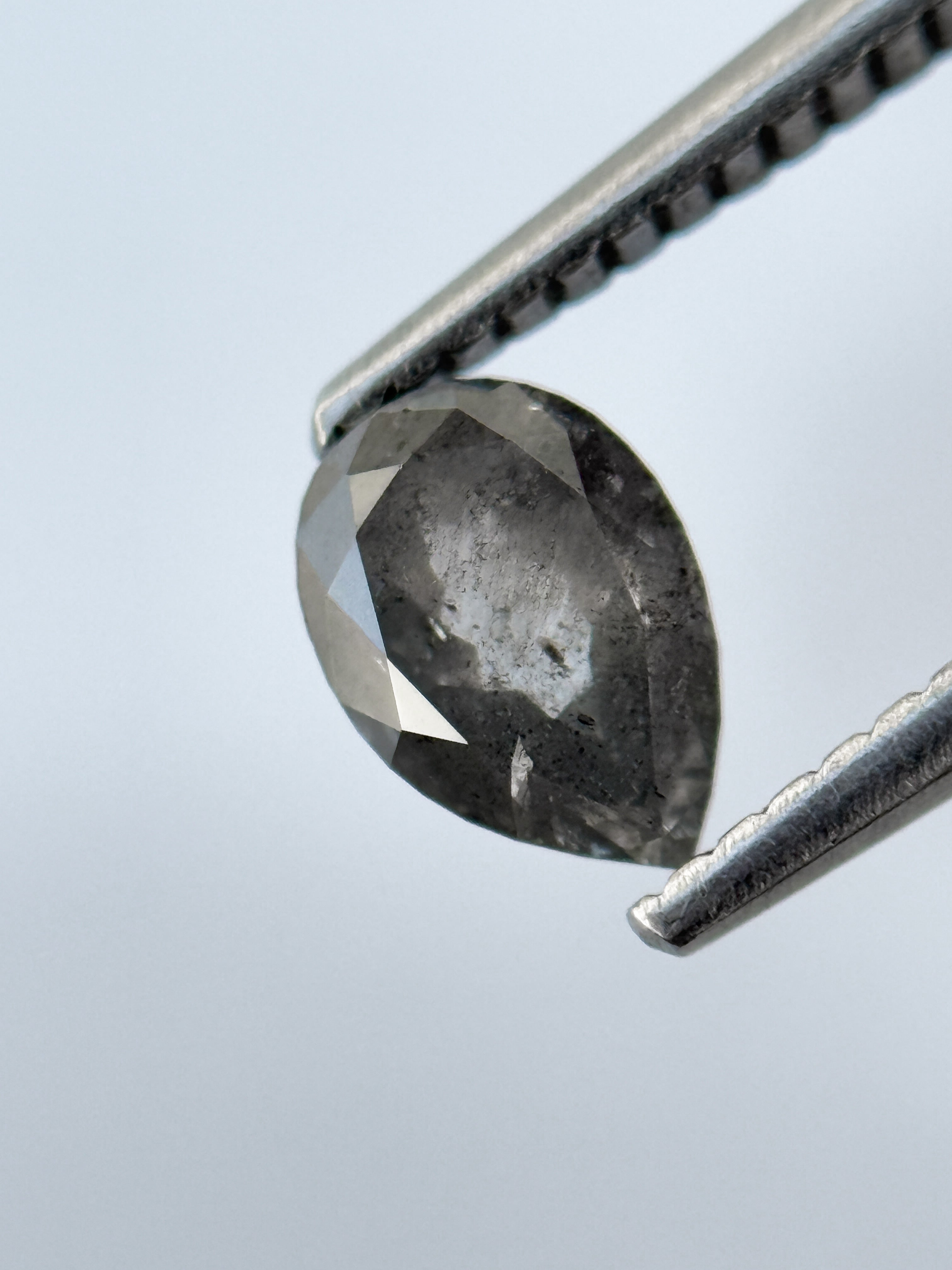 0.77 Ct Pear Rose Cut Grey Natural Salt and Pepper Diamond