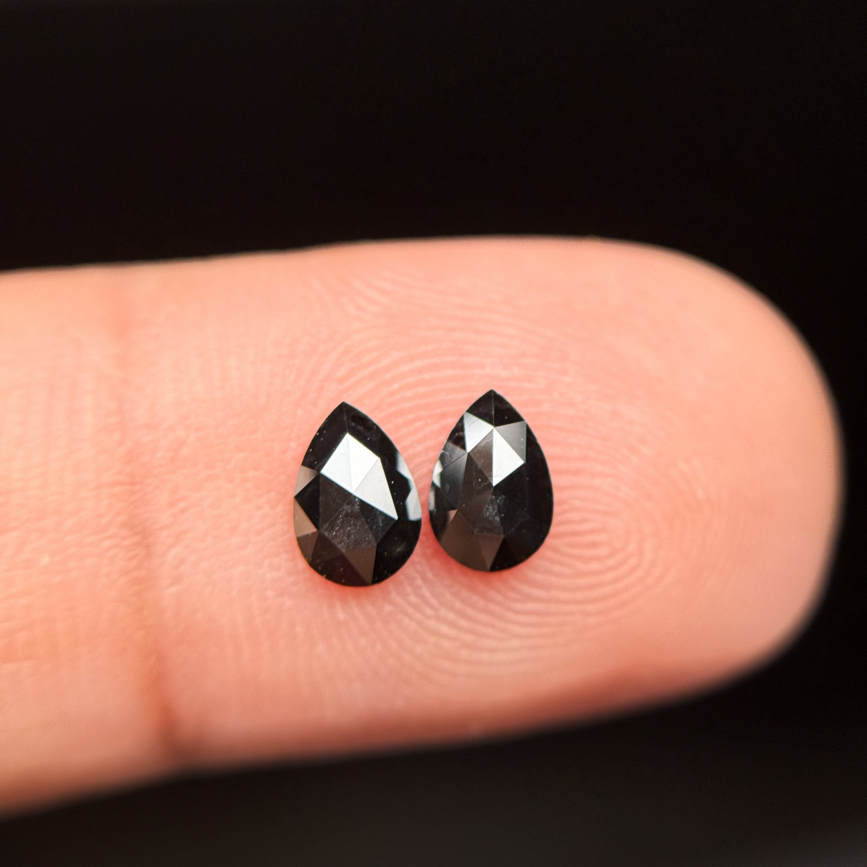 0.70 Ct Pear Rose Cut Black Natural Loose Diamond Pair
