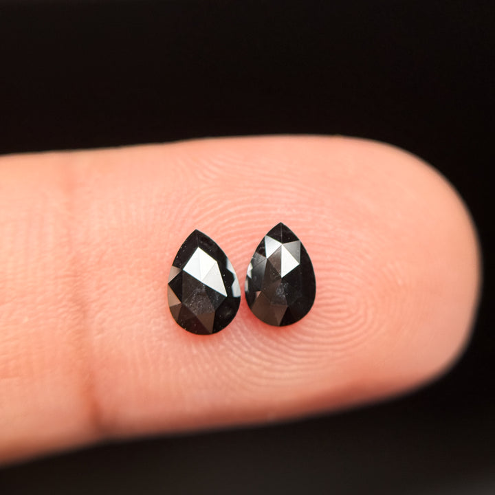 0.70 Ct Pear Rose Cut Black Natural Loose Diamond Pair
