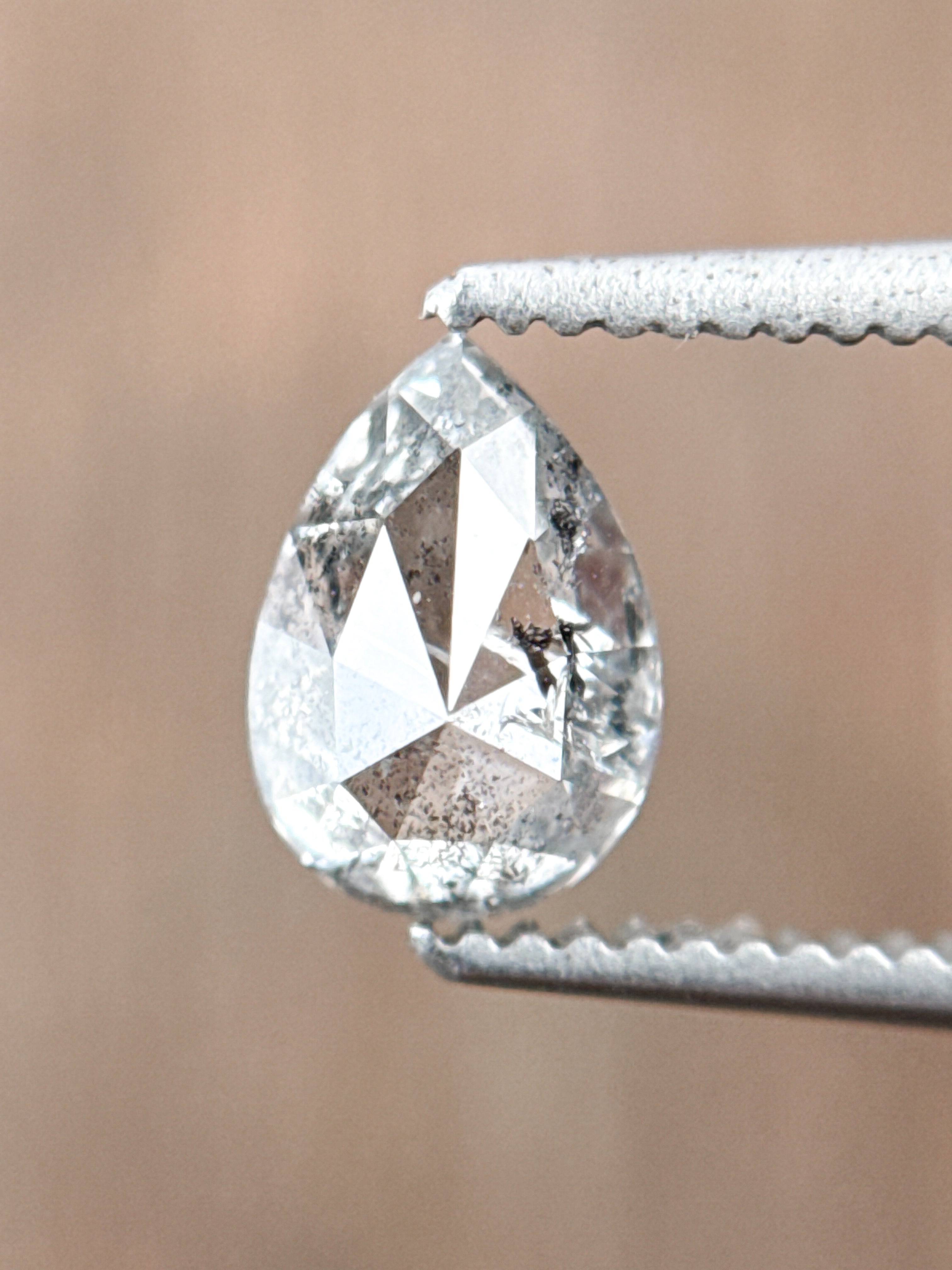 0.85 Ct Pear Rose Cut Grey Natural Galaxy Diamond