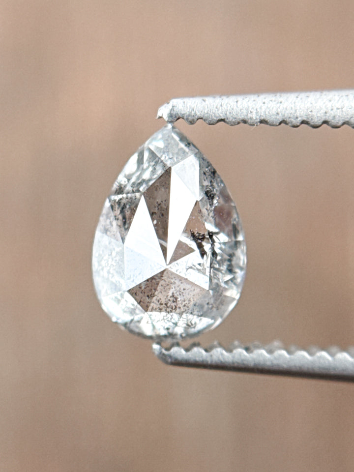 0.85 Ct Pear Rose Cut Grey Natural Galaxy Diamond