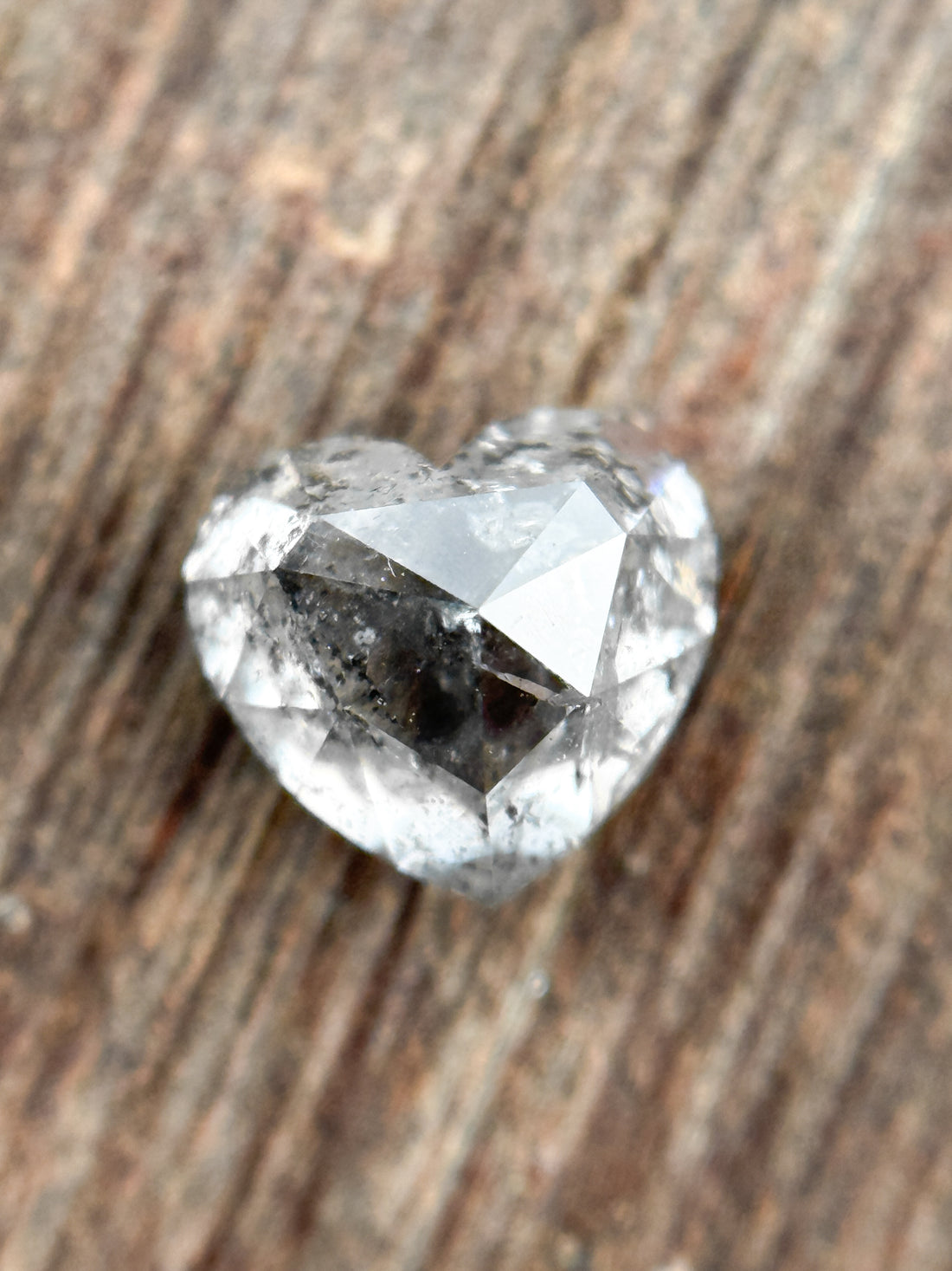 0.93 Ct Heart Rose Cut Grey Natural Salt and Pepper Diamond