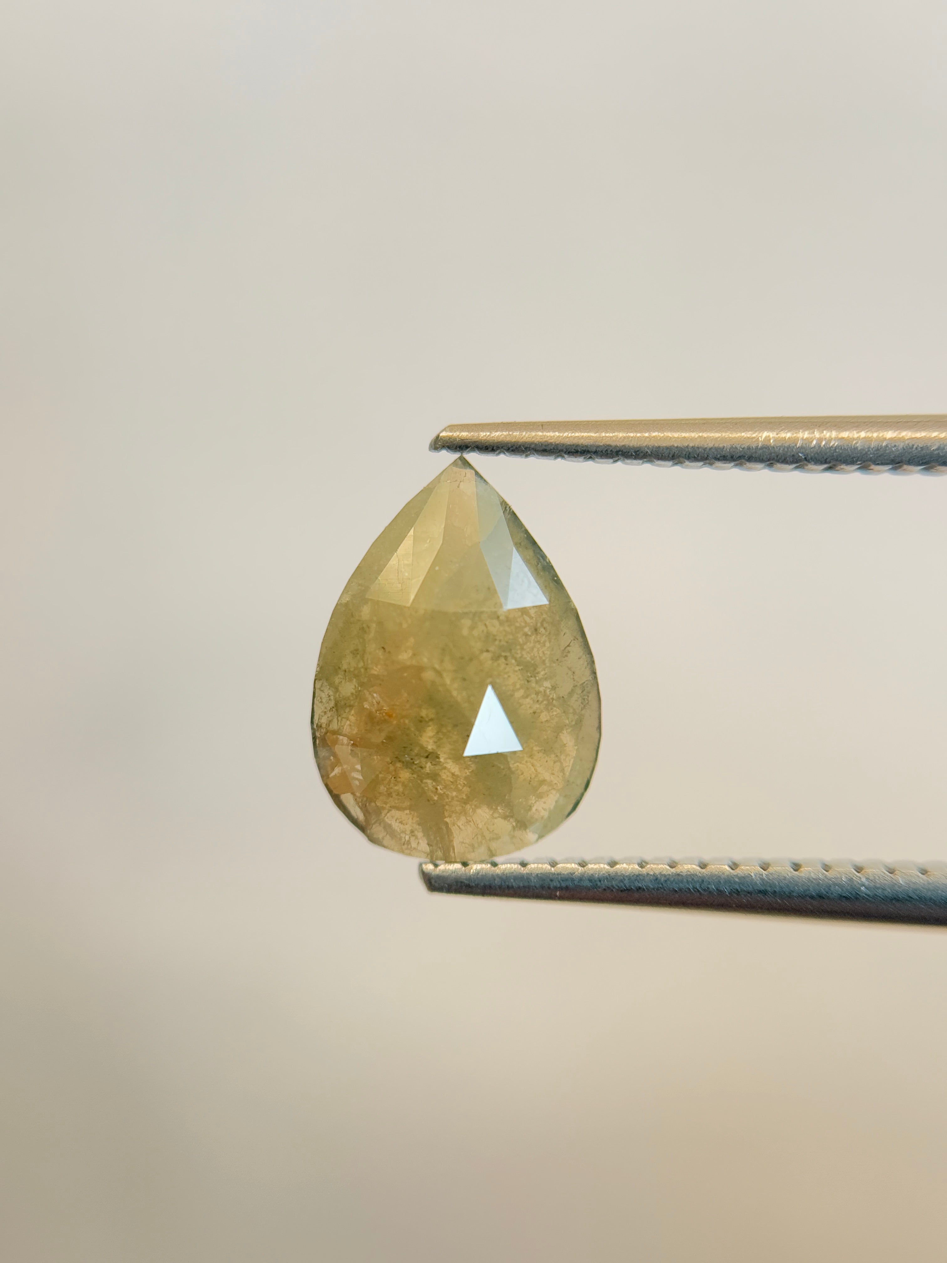 1.61 Ct Pear Rose Cut Grey Natural Salt and Pepper Diamond