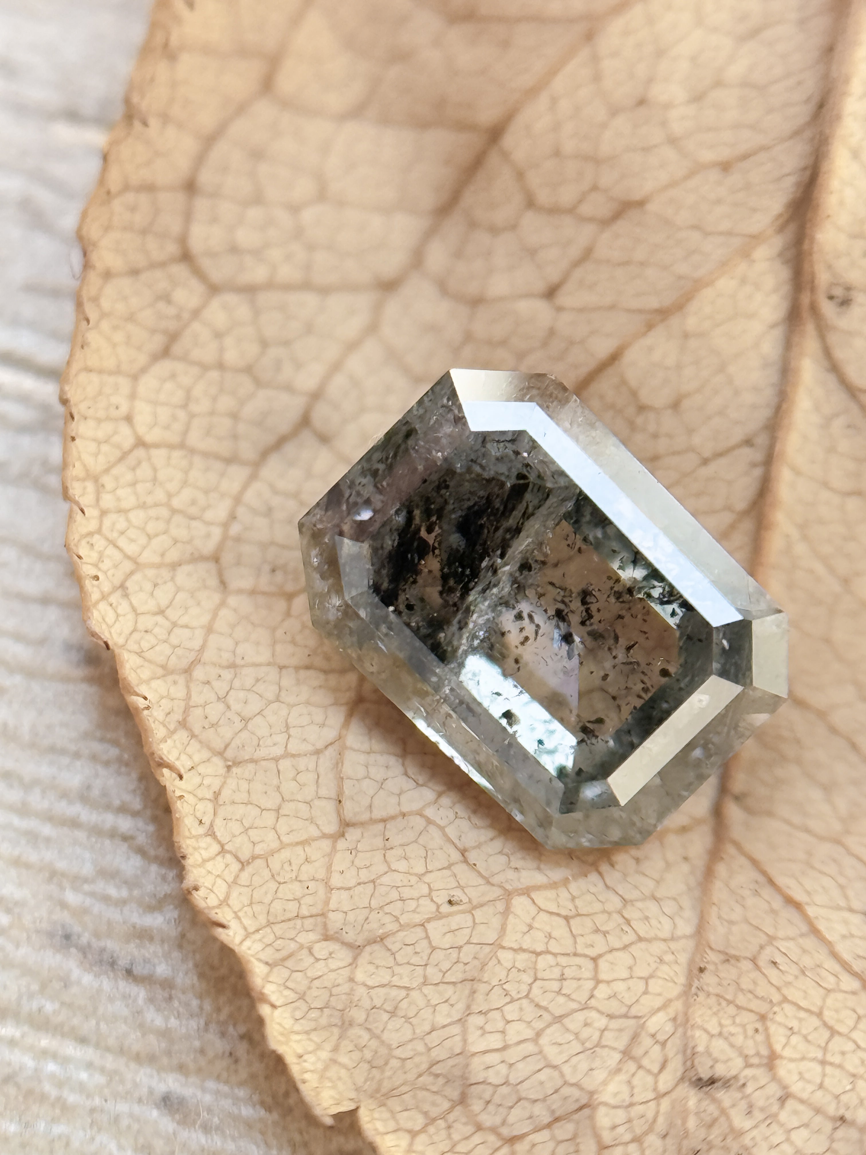 0.82 Ct Emerald Rose Cut Grey Natural Salt and Pepper Diamond