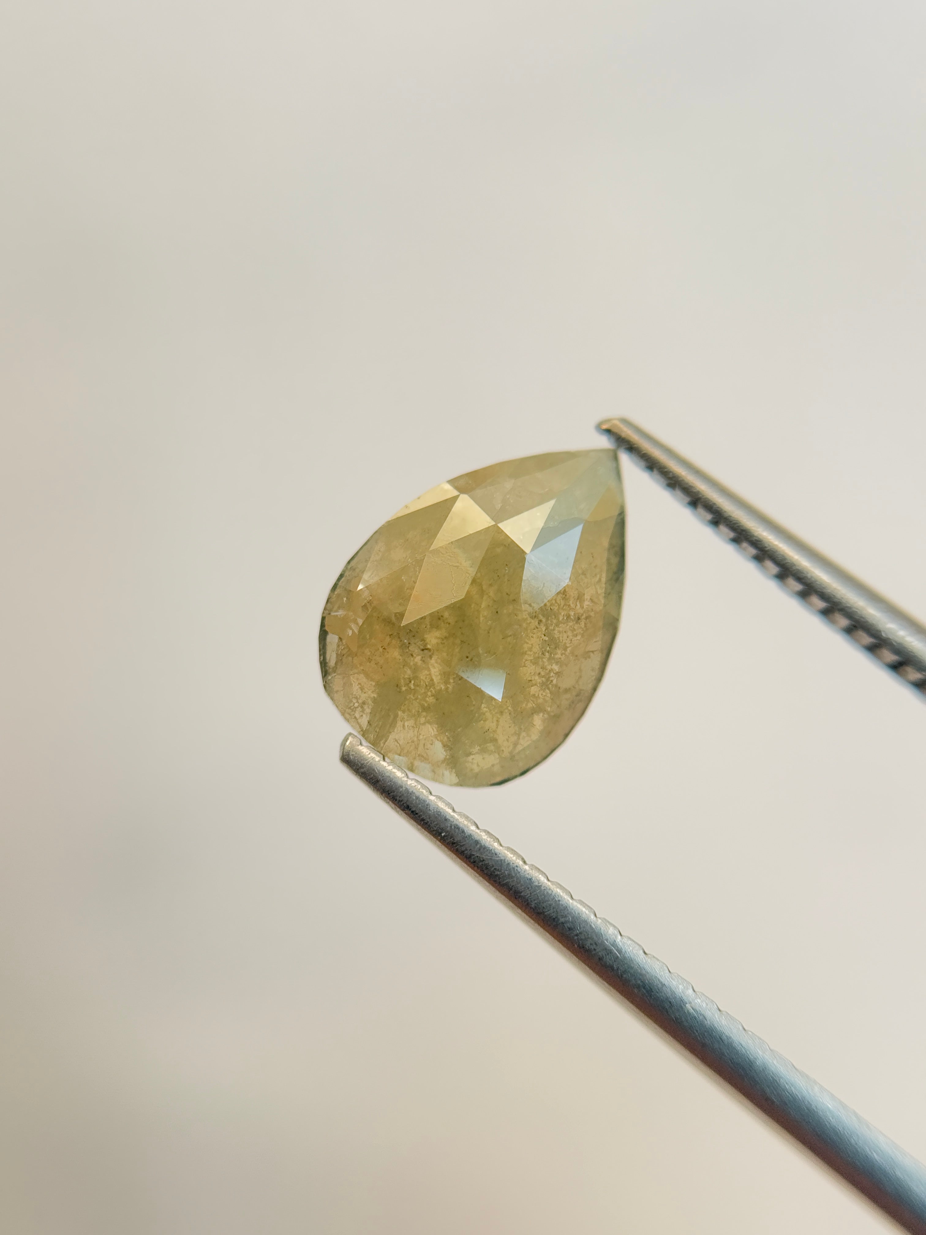 1.61 Ct Pear Rose Cut Grey Natural Salt and Pepper Diamond