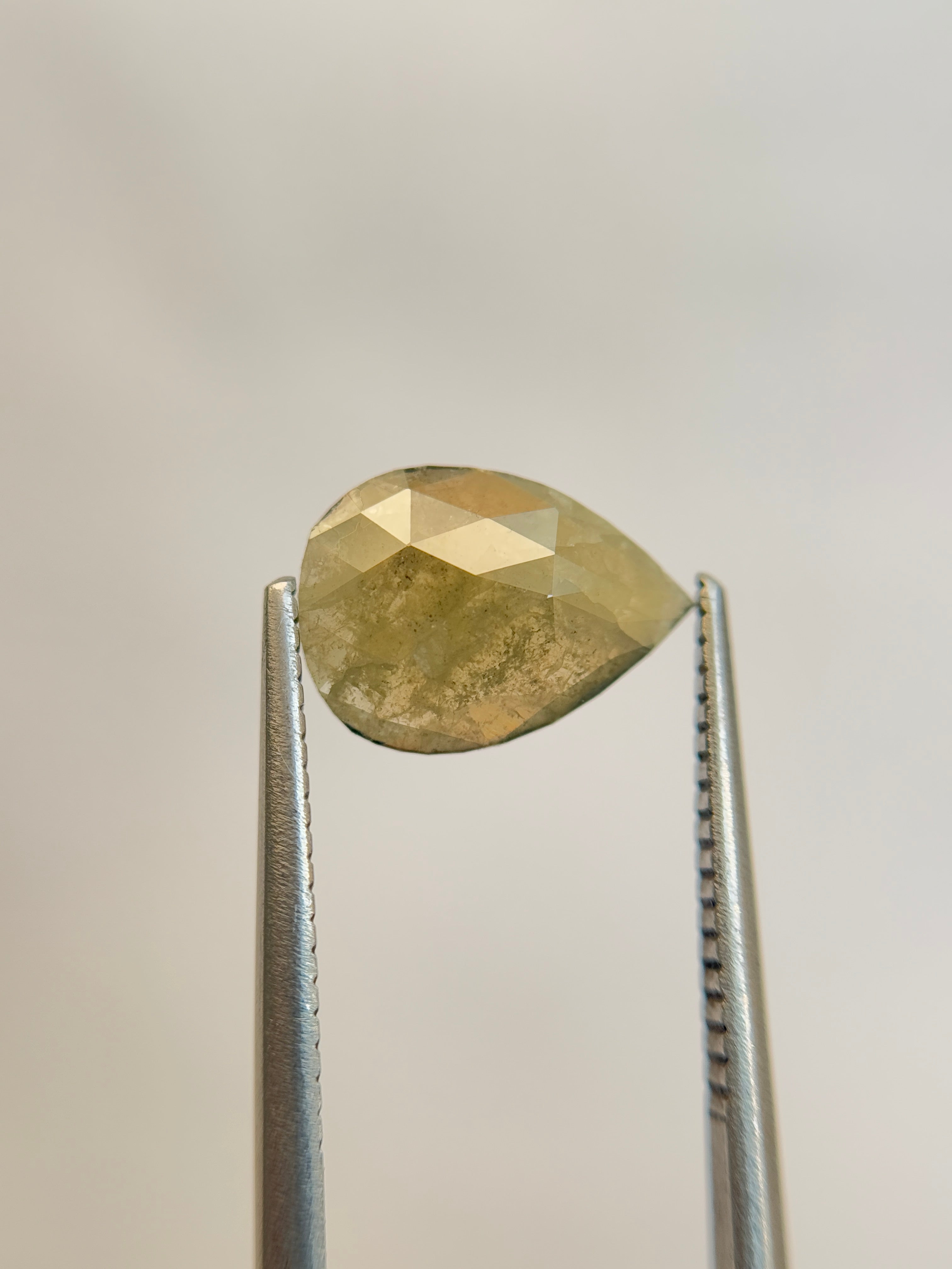 1.61 Ct Pear Rose Cut Grey Natural Salt and Pepper Diamond