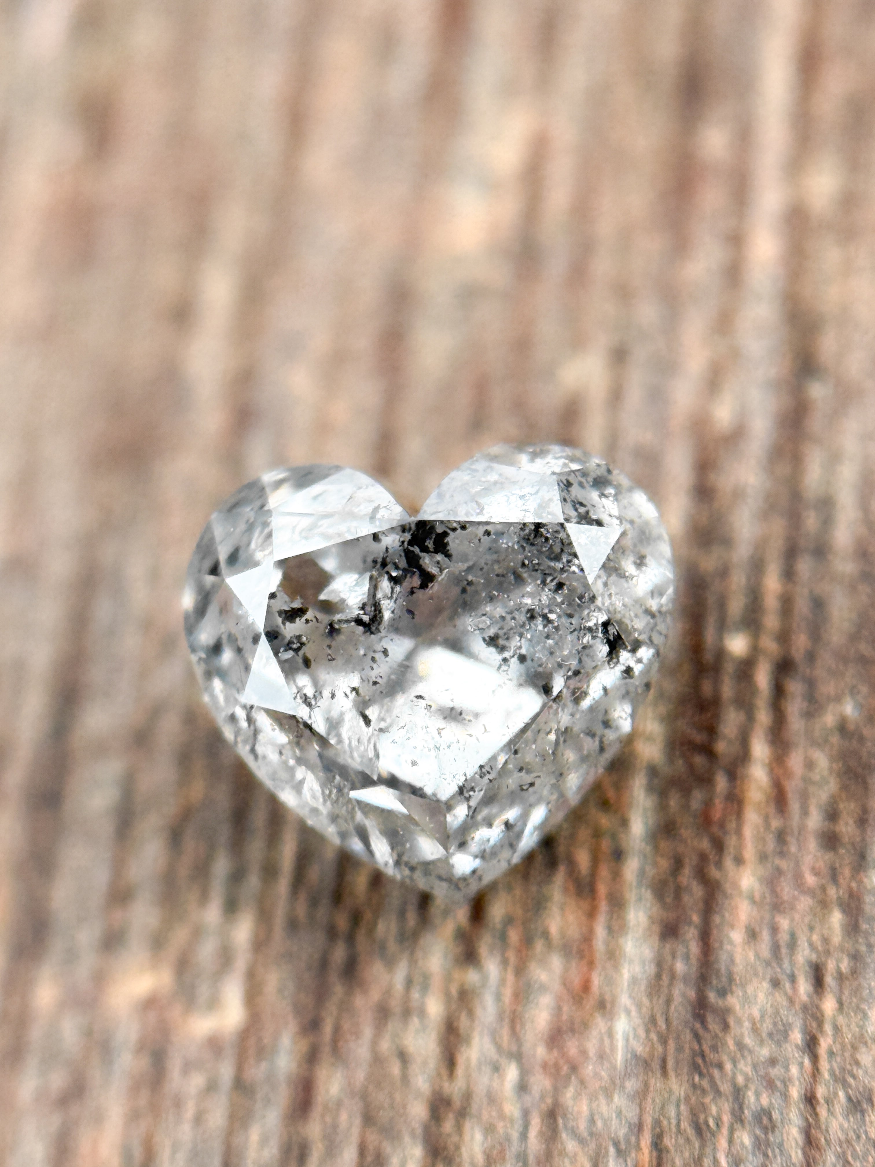 0.93 Ct Heart Rose Cut Grey Natural Salt and Pepper Diamond