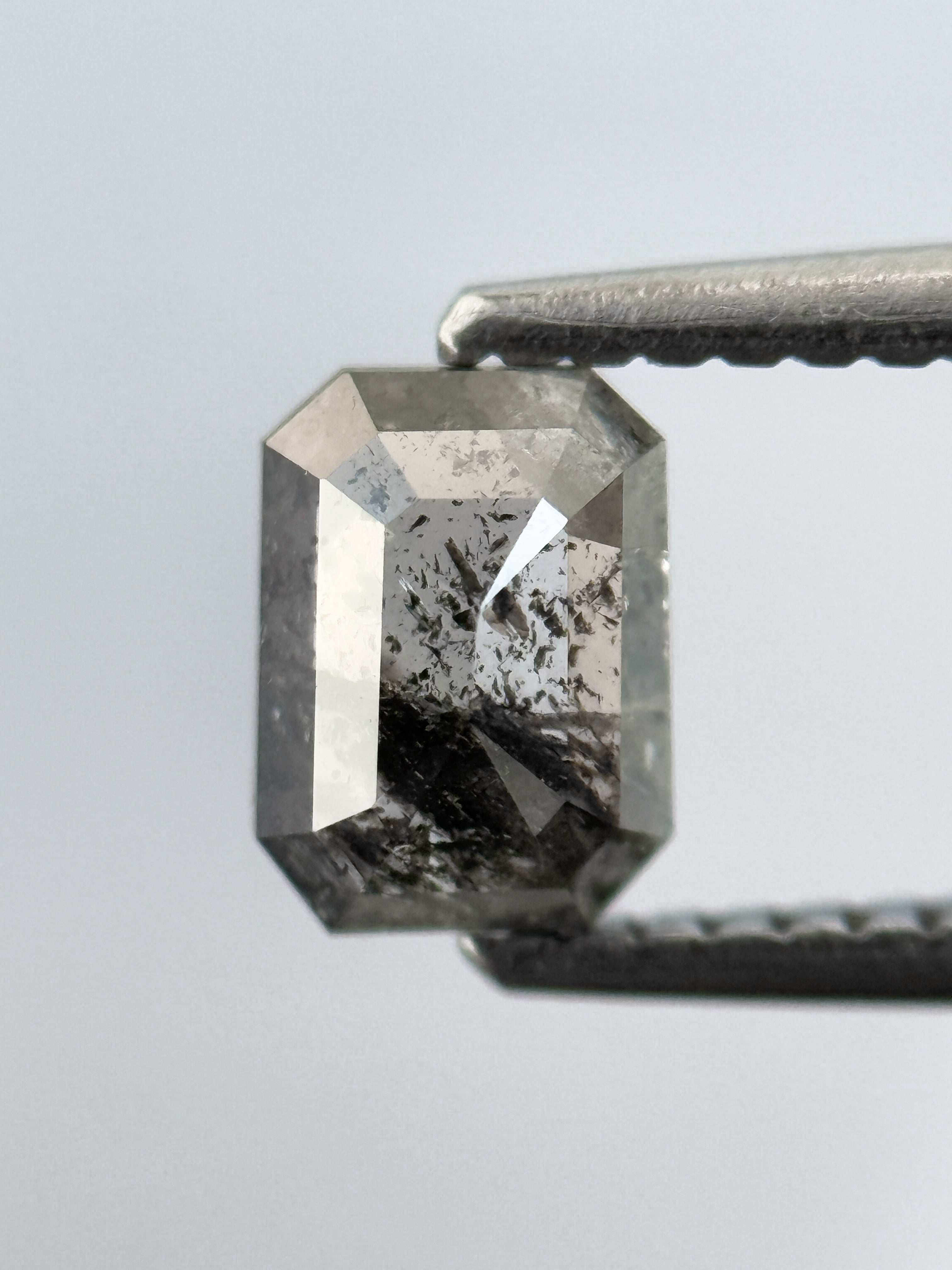 0.82 Ct Emerald Rose Cut Grey Natural Salt and Pepper Diamond