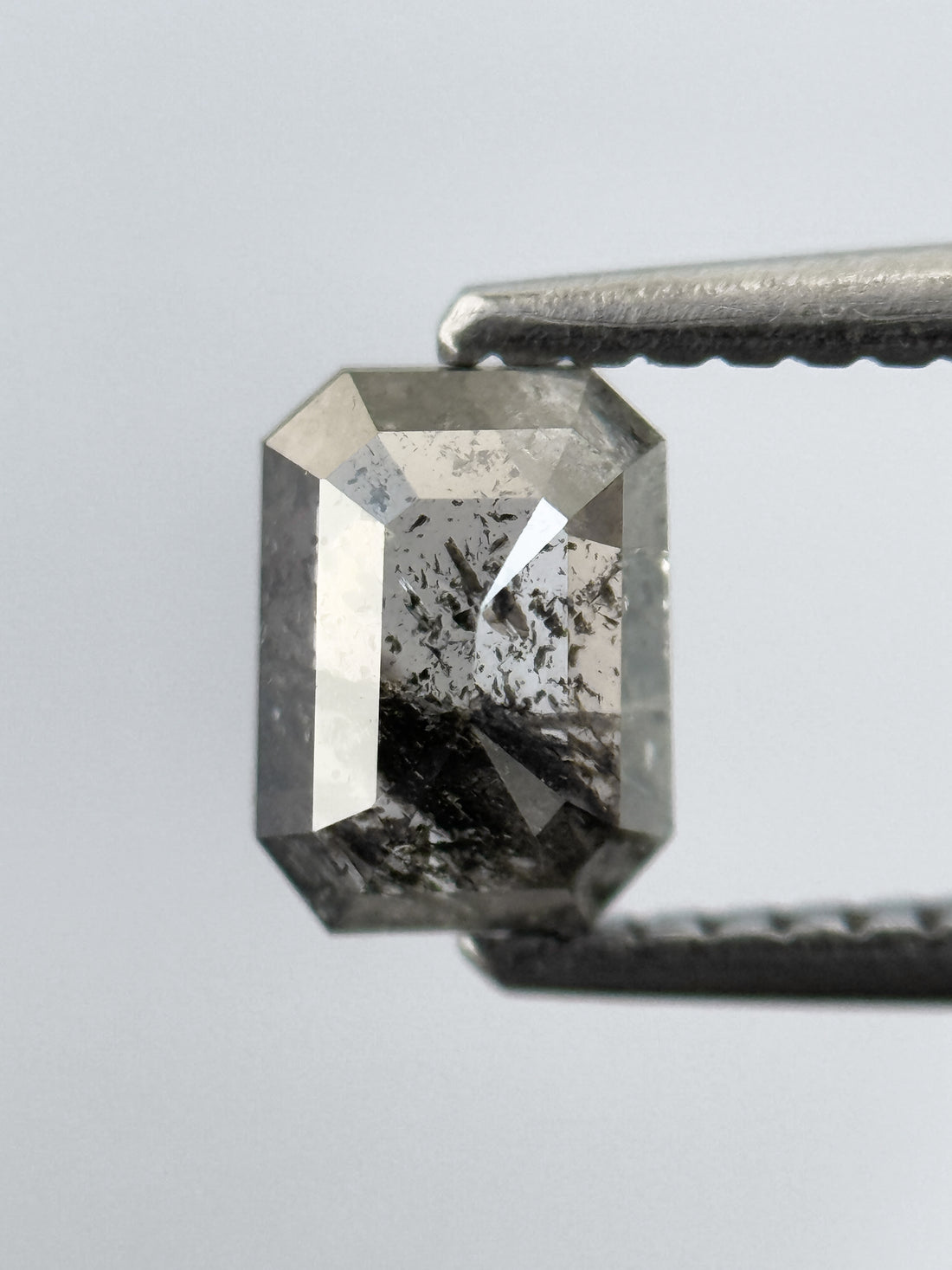 0.82 Ct Emerald Rose Cut Grey Natural Salt and Pepper Diamond