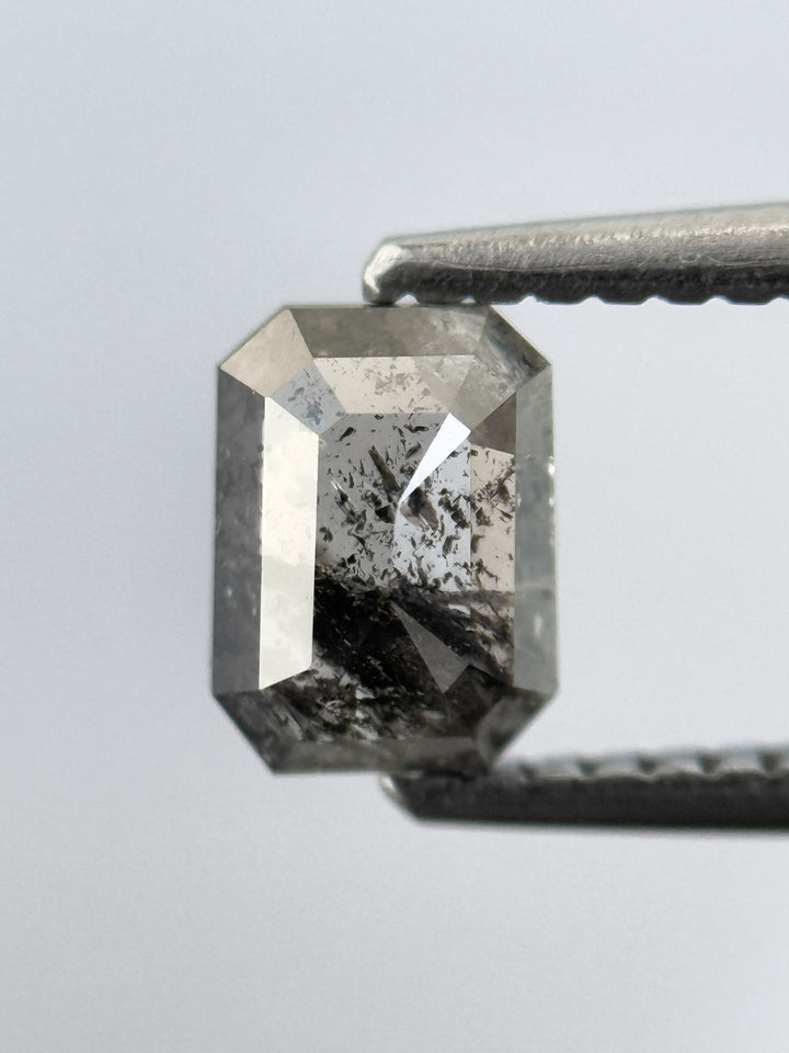 0.82 Ct Emerald Rose Cut Grey Natural Salt and Pepper Diamond