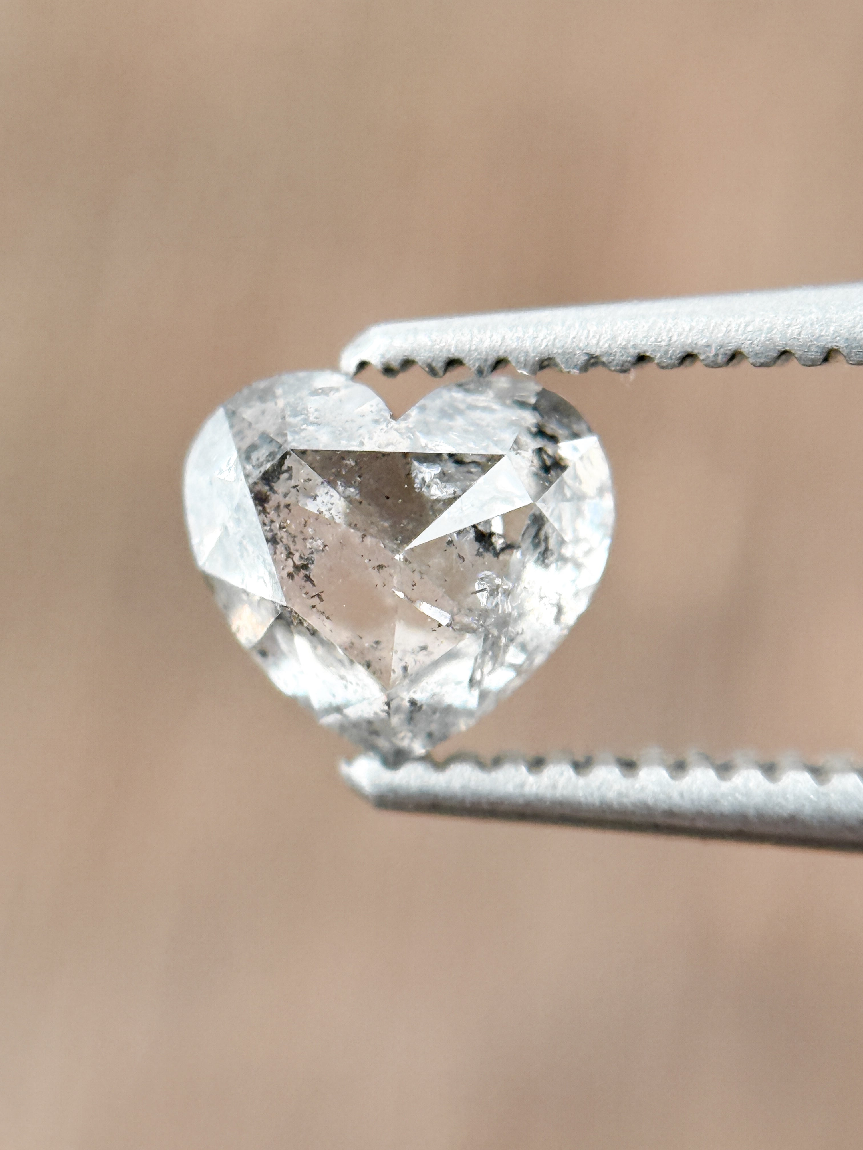 0.93 Ct Heart Rose Cut Grey Natural Salt and Pepper Diamond