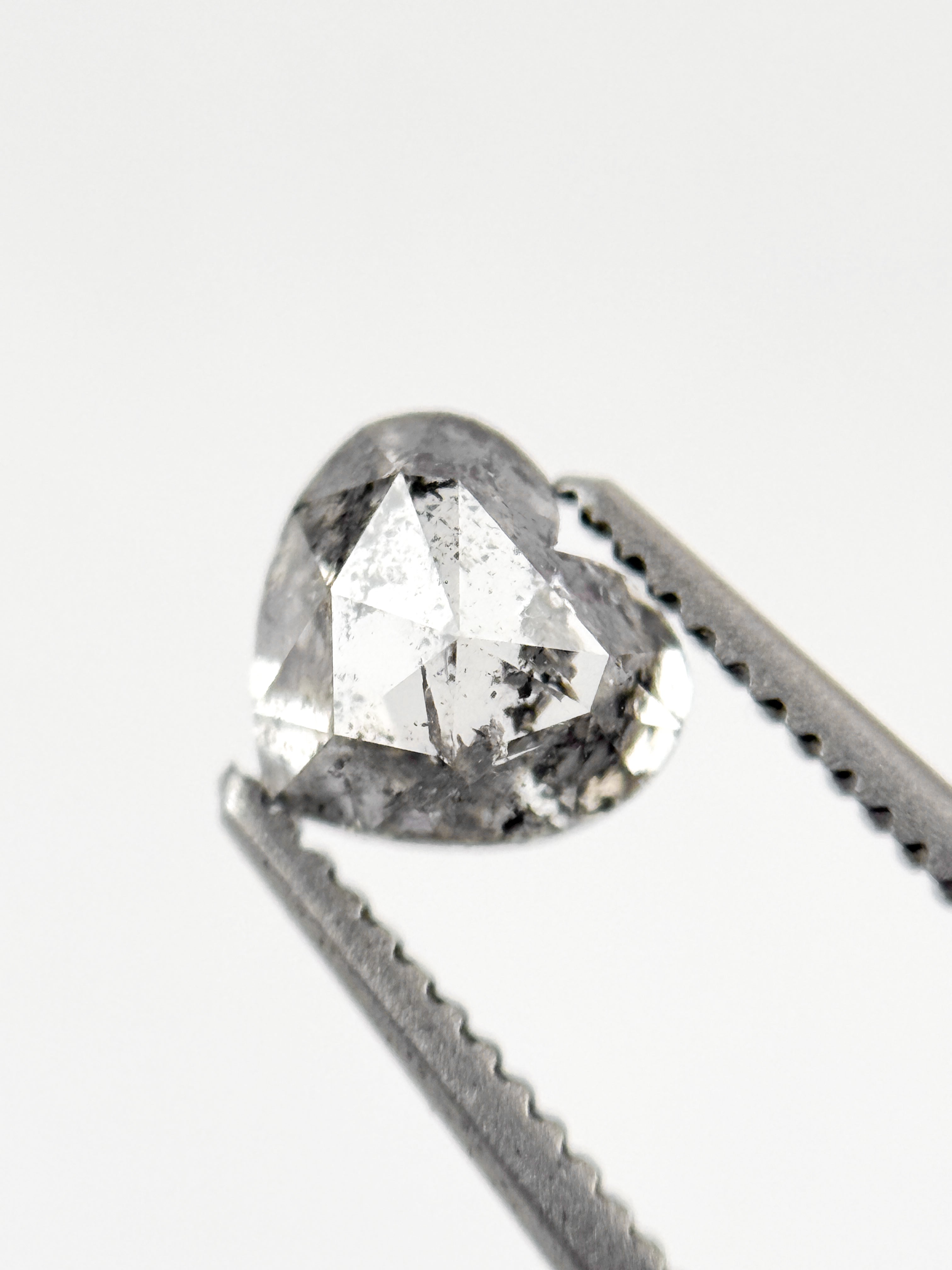 0.93 Ct Heart Rose Cut Grey Natural Salt and Pepper Diamond