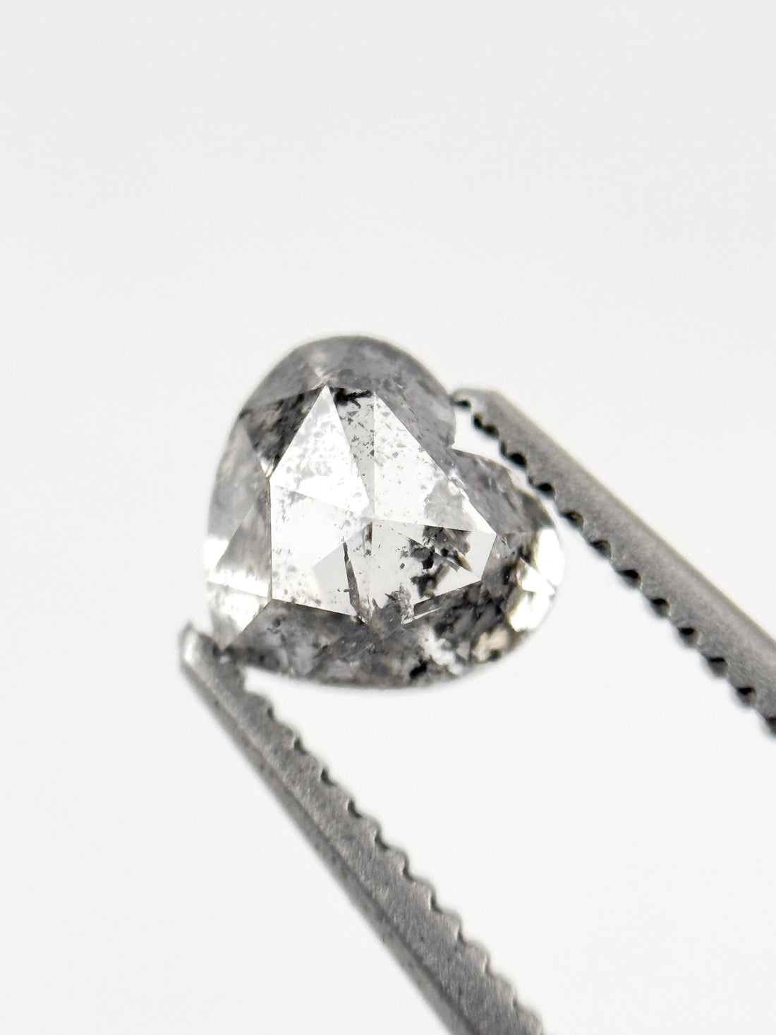 0.93 Ct Heart Rose Cut Grey Natural Salt and Pepper Diamond