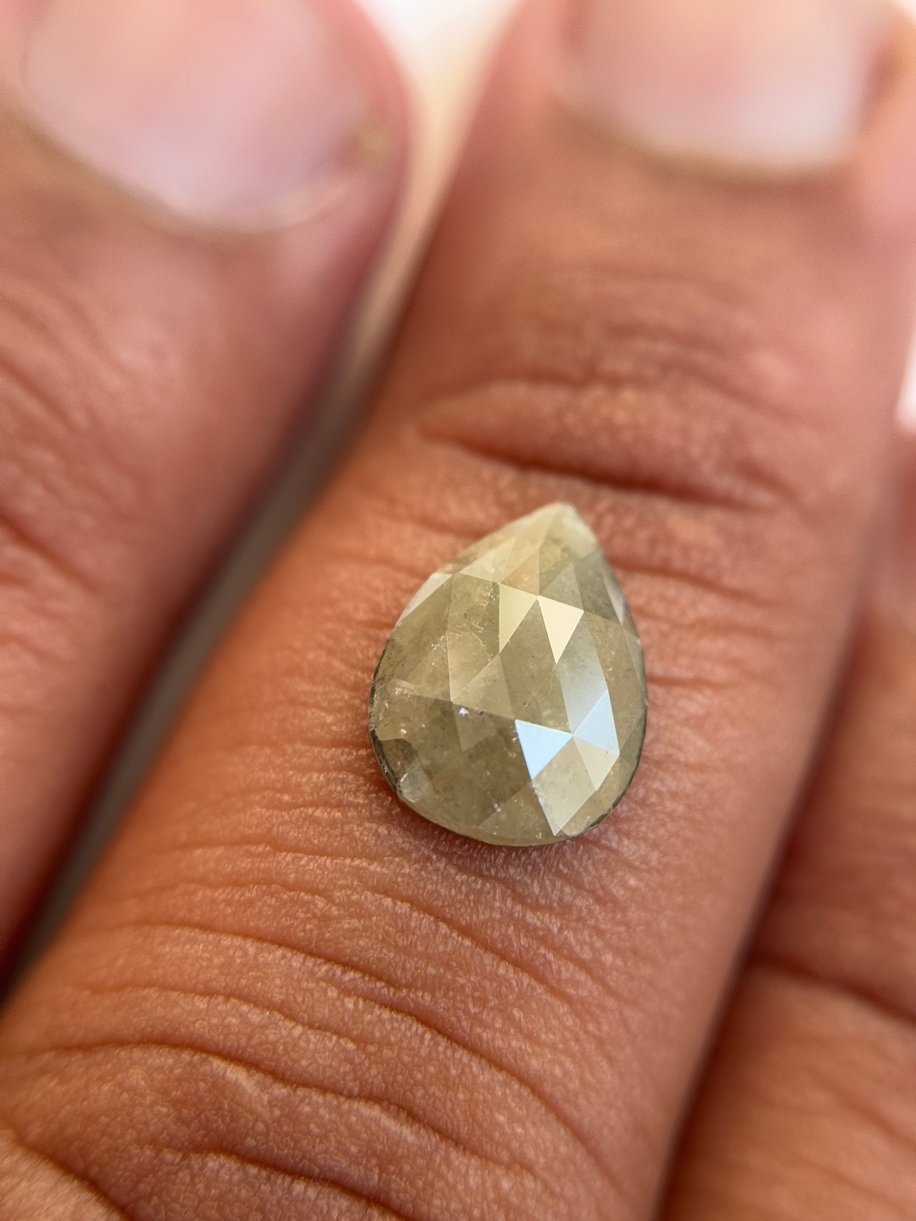1.61 Ct Pear Rose Cut Grey Natural Salt and Pepper Diamond