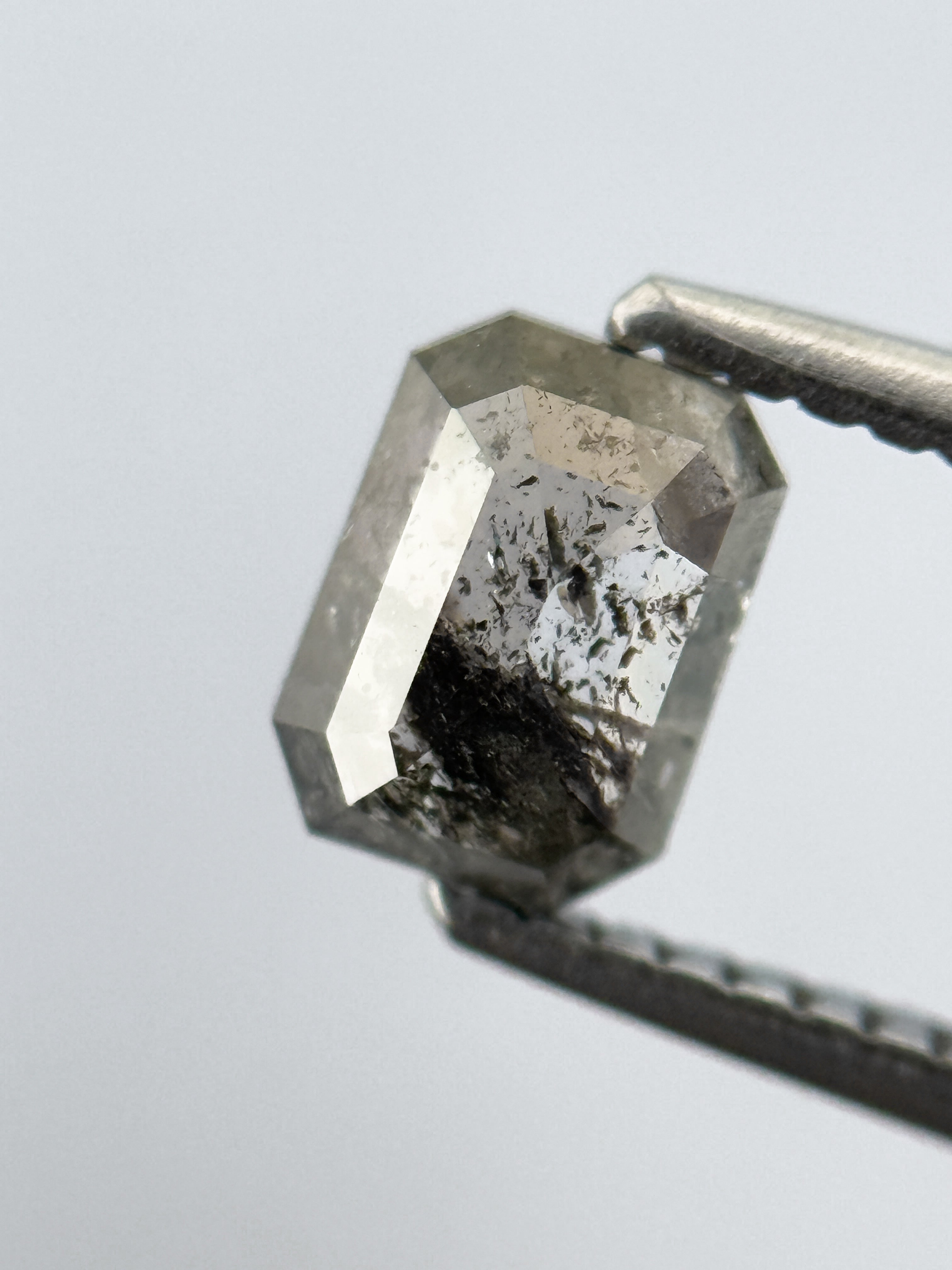 0.82 Ct Emerald Rose Cut Grey Natural Salt and Pepper Diamond