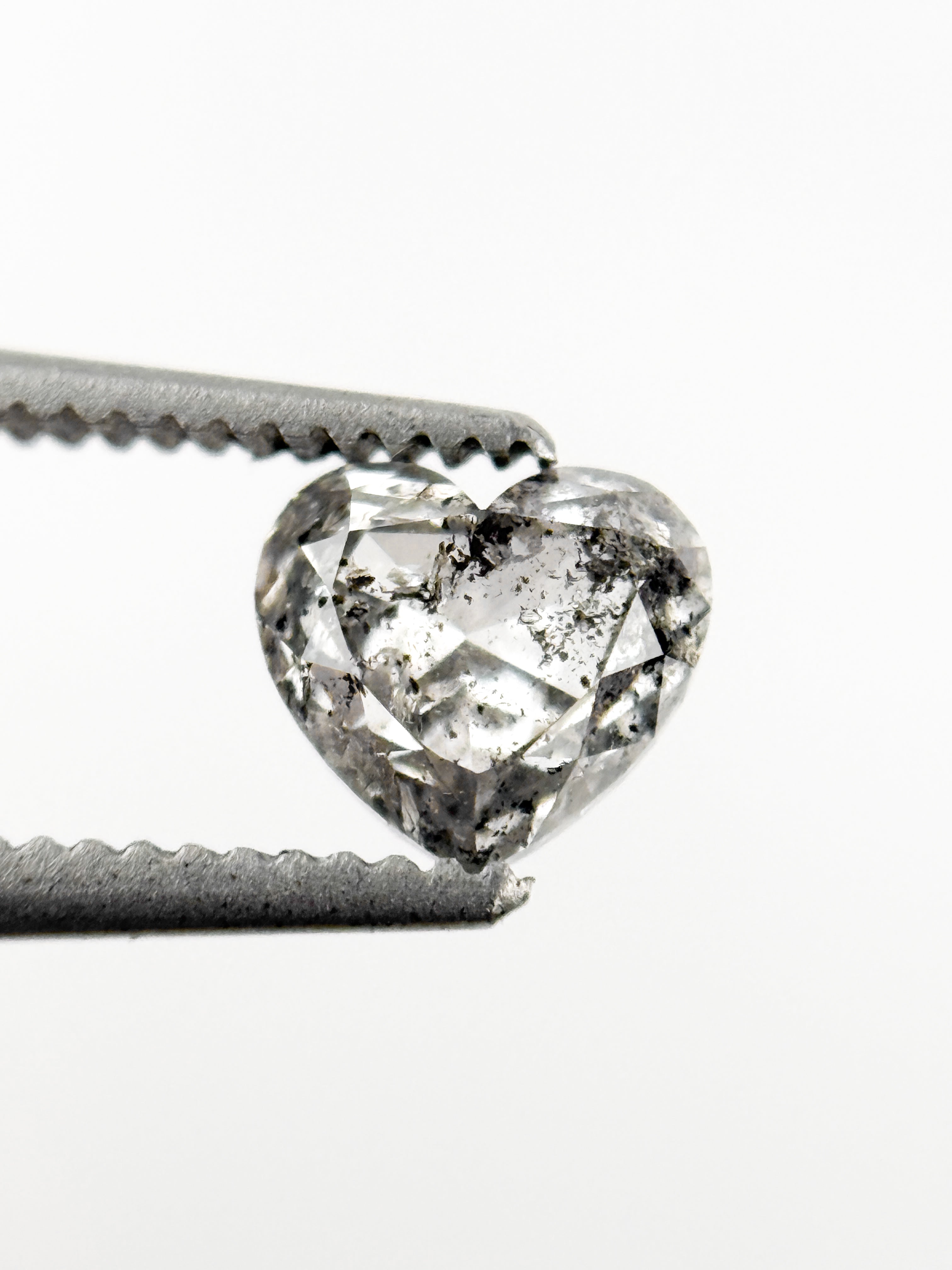 0.93 Ct Heart Rose Cut Grey Natural Salt and Pepper Diamond