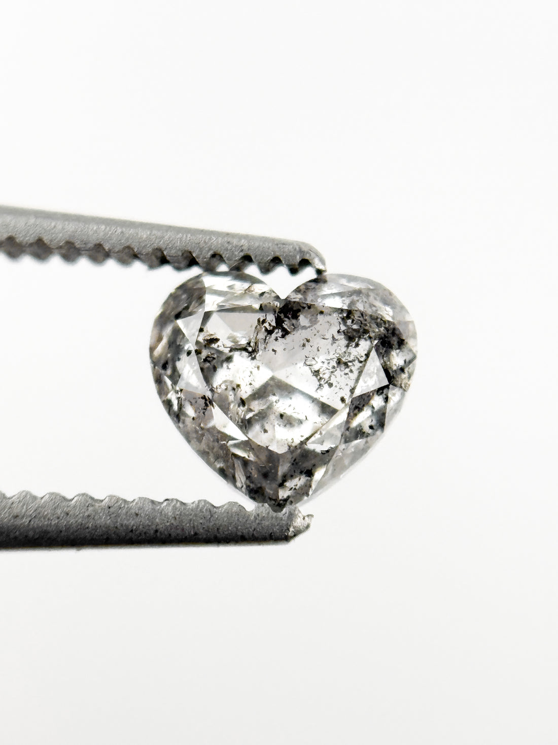 0.93 Ct Heart Rose Cut Grey Natural Salt and Pepper Diamond