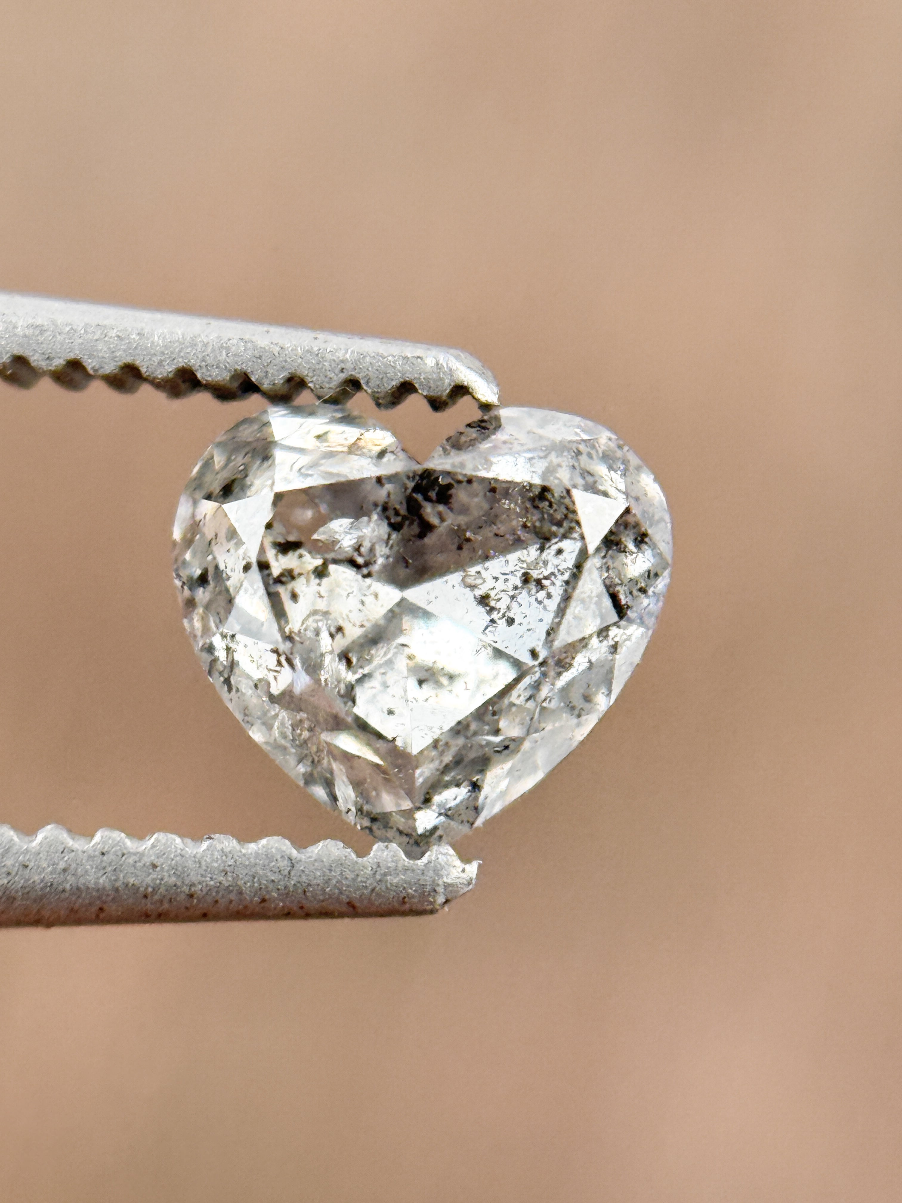 0.93 Ct Heart Rose Cut Grey Natural Salt and Pepper Diamond
